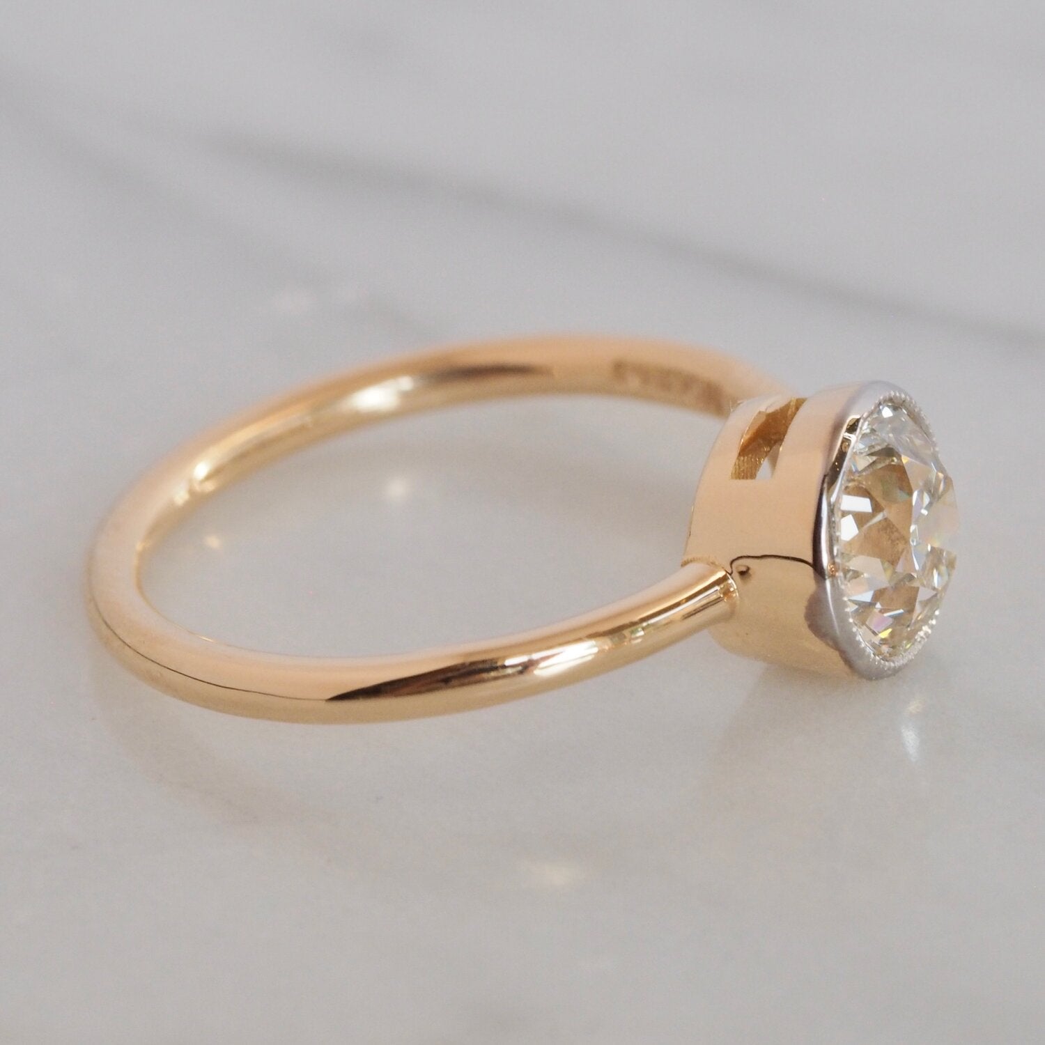 18k Gold Engagement Ring with Antique Old European Cut Diamond