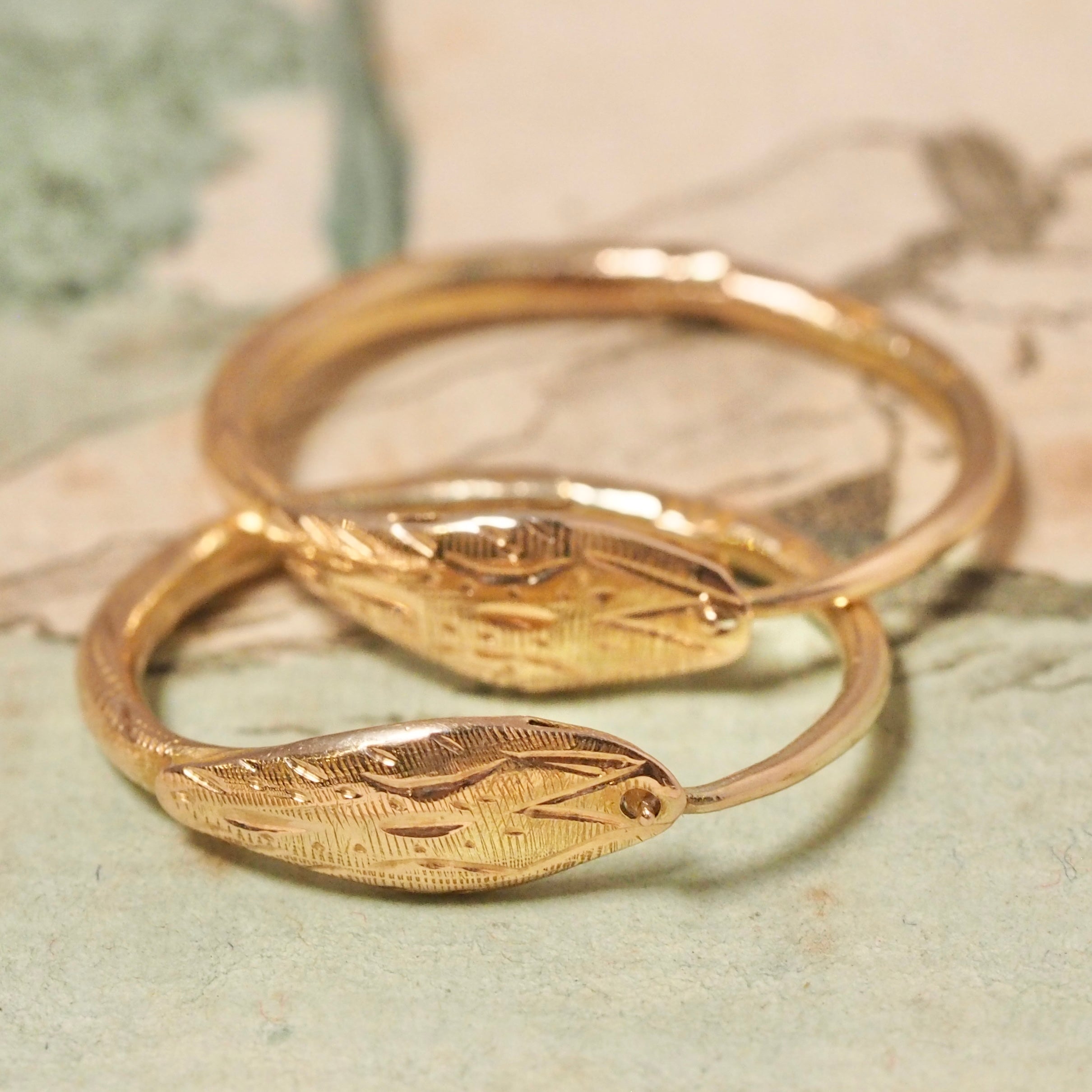Vintage 14k Gold Ouroboros Hoops