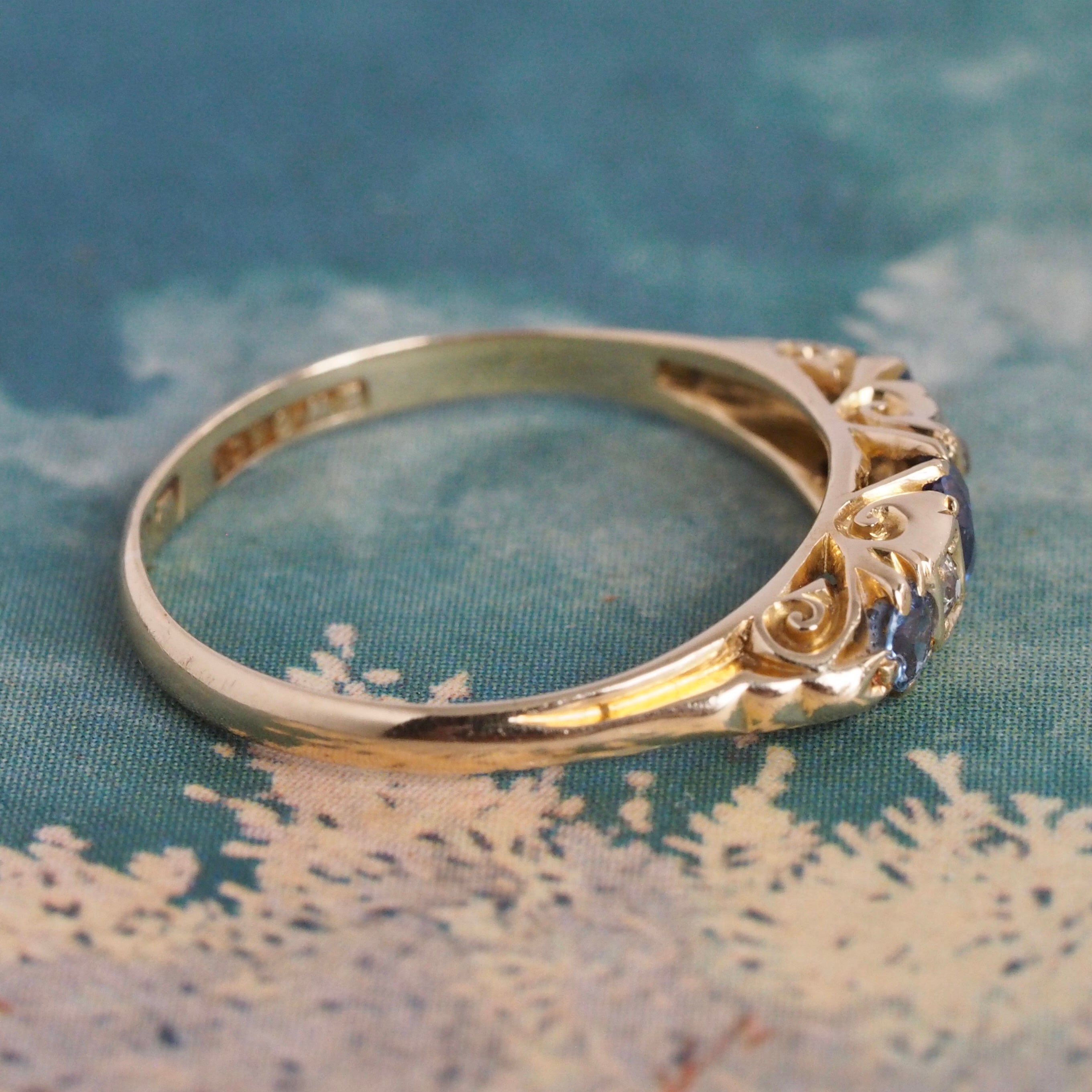 Antique Edwardian English 18k Gold Sapphire and Diamond Ring