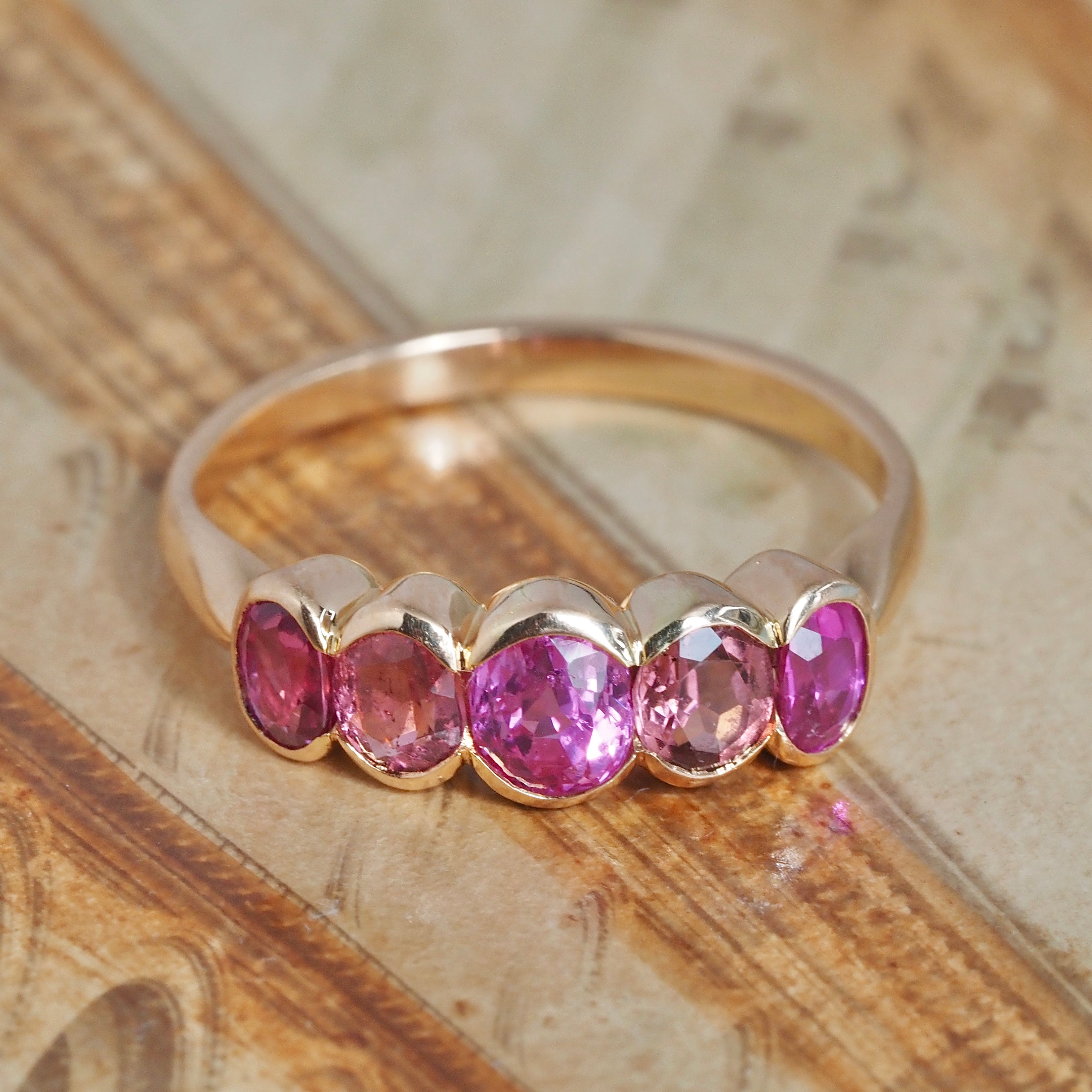 Vintage Natural Pink Sapphire & Tourmaline 18k Gold Ring