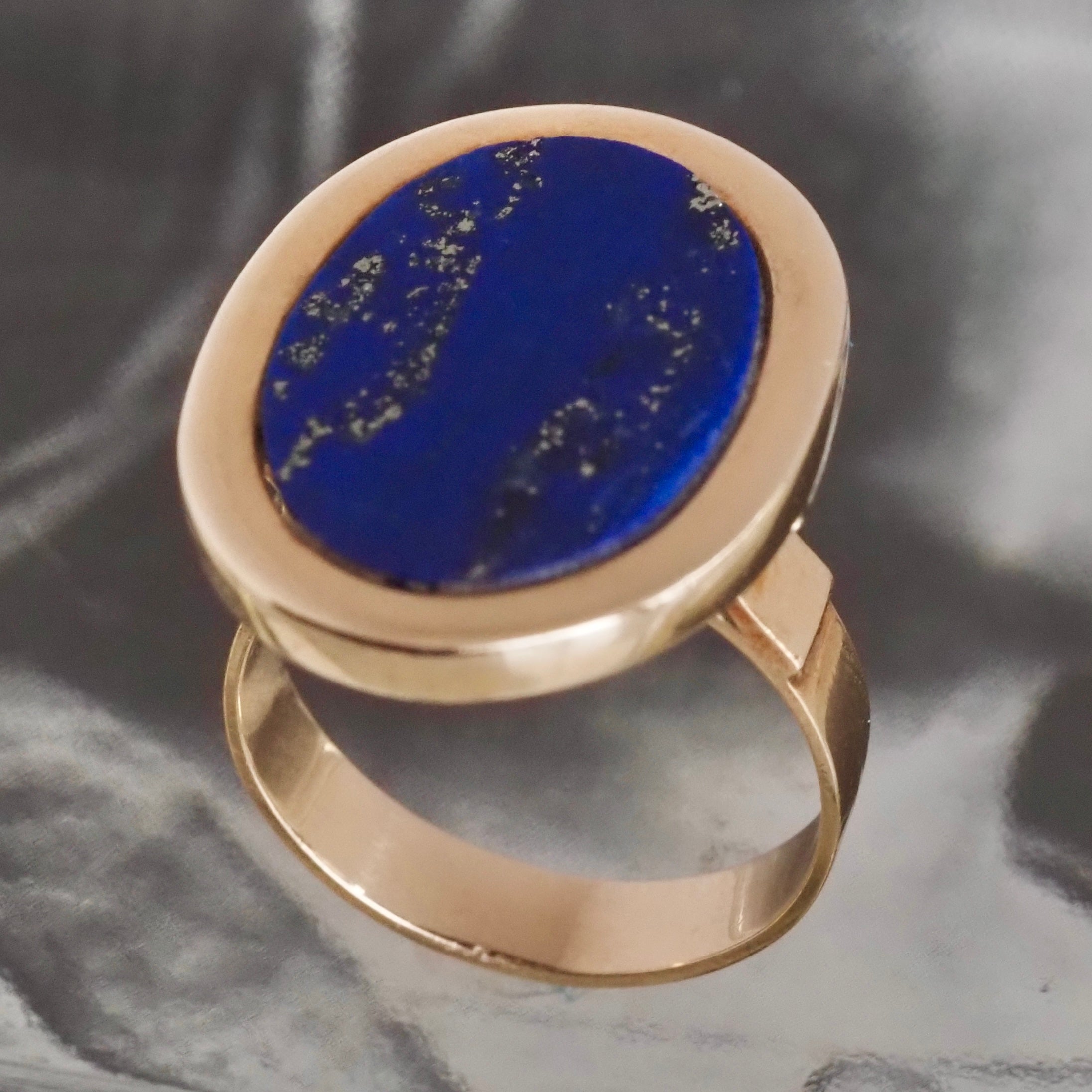 Vintage Modernist Lapis Inlay 14k Gold Ring