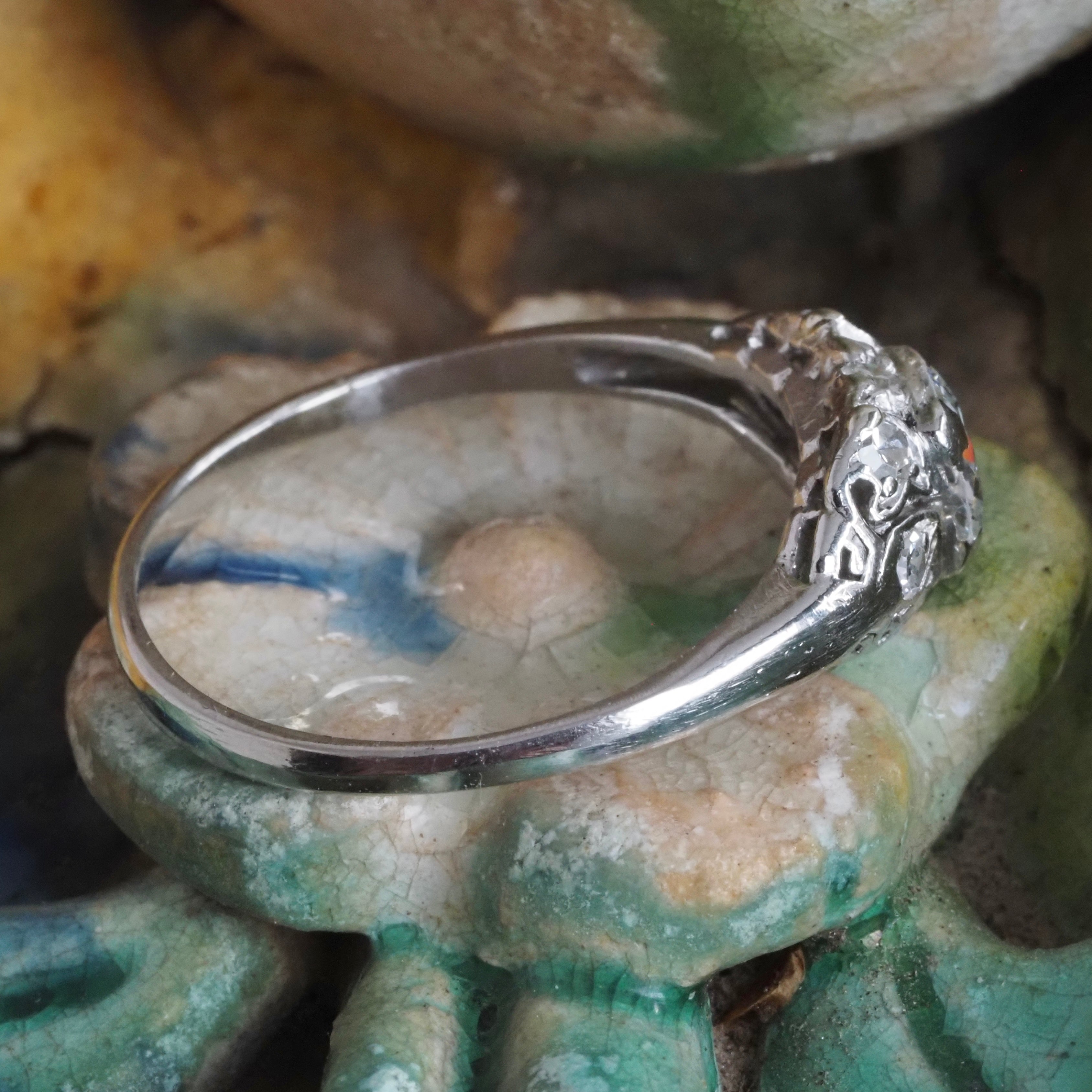 Antique Early Art Deco Platinum Old Mine Cut Diamond Ring