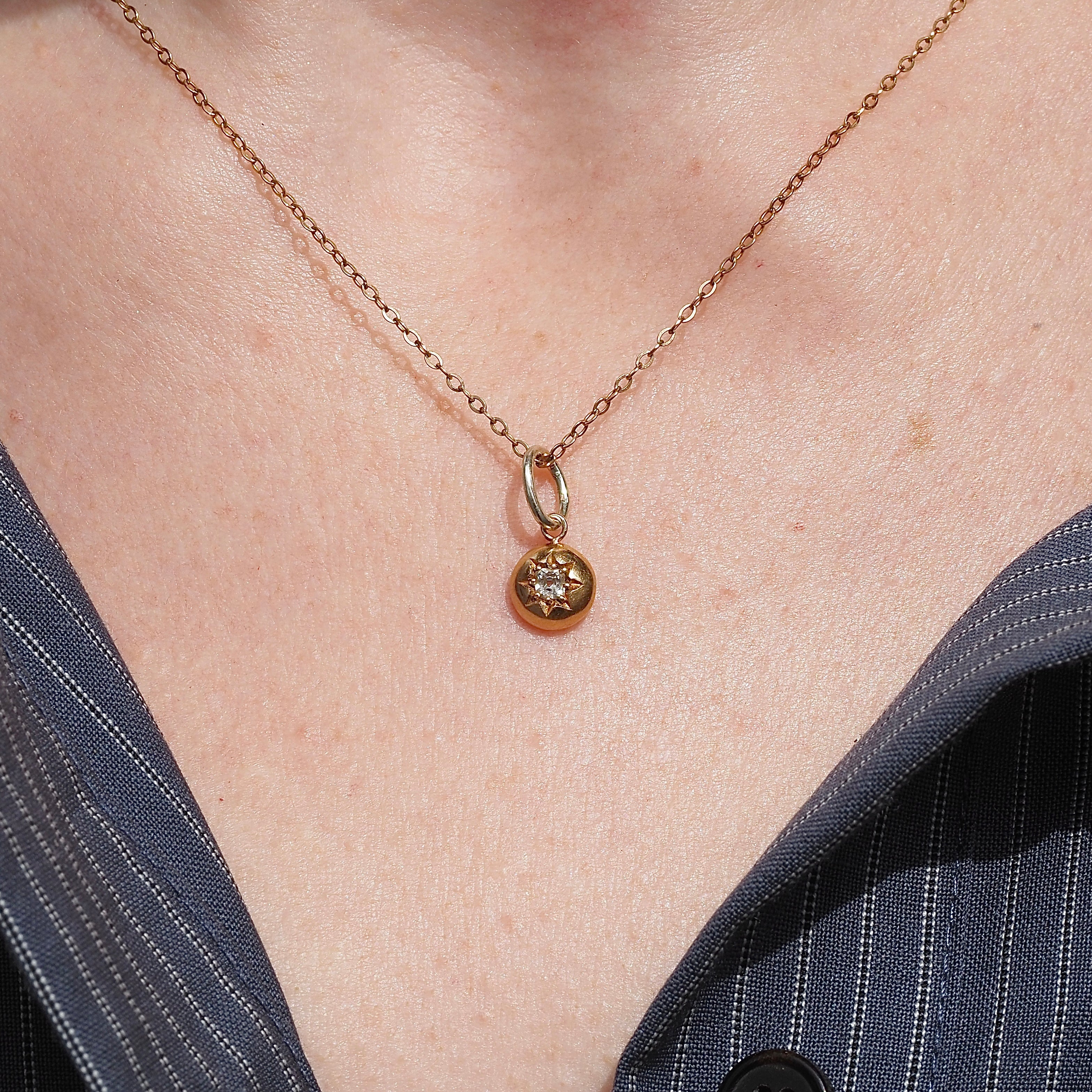 Antique Peruzzi Cut Diamond Starburst 18k & 14k Gold Pendant