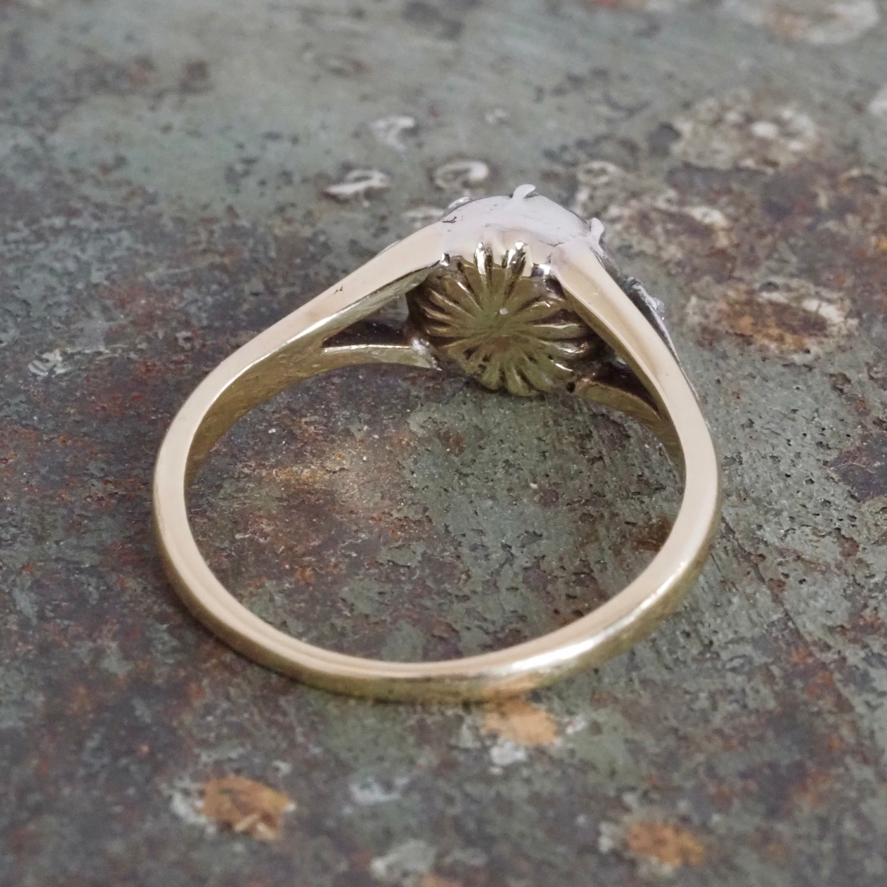 Antique Georgian Dutch Rose Cut Diamond 14k Gold and Silver Engagement Ring