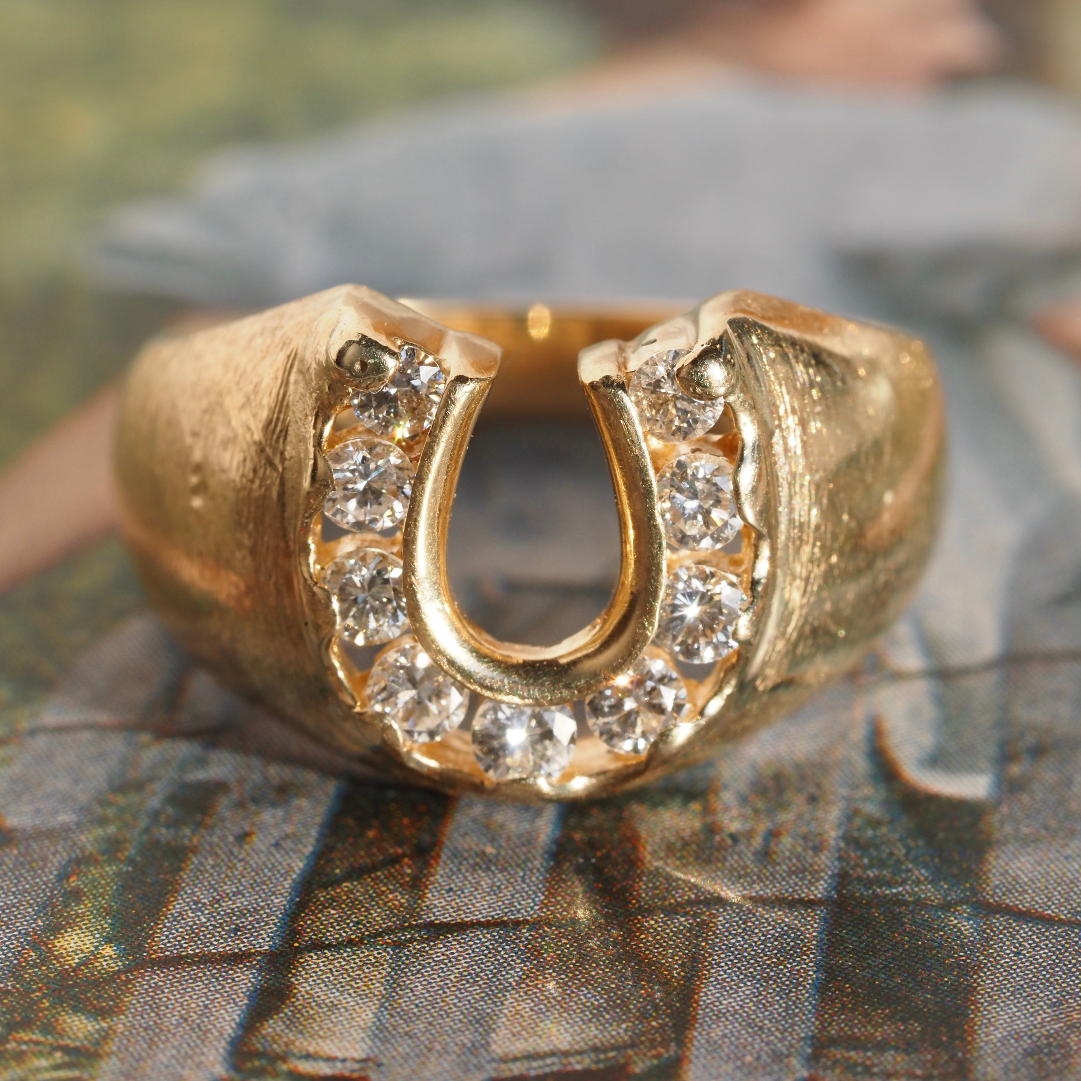 Vintage Diamond Horseshoe 14k Gold Ring