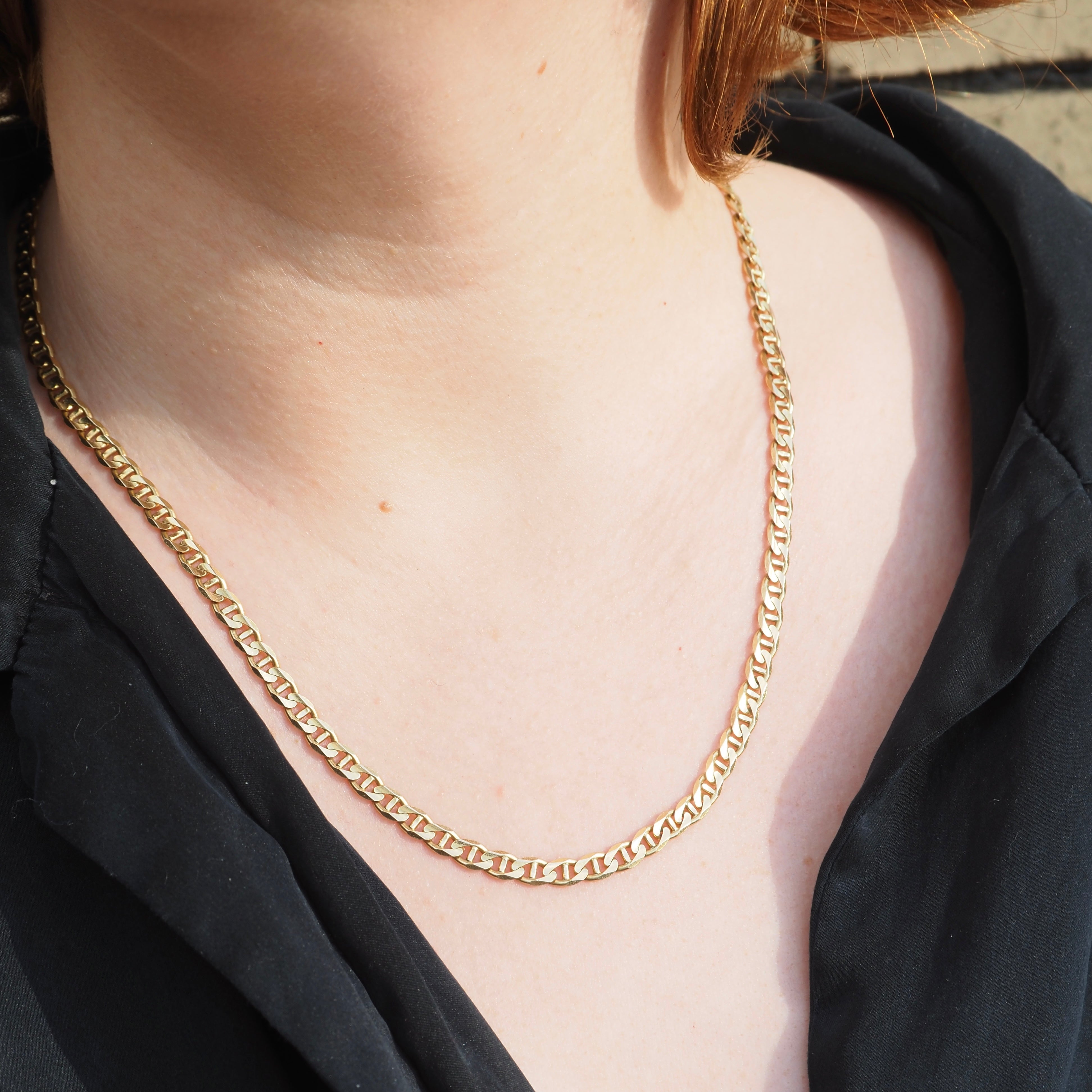 Vintage Italian Faceted Solid Link Mariner Chain 14k Gold 20" Necklace