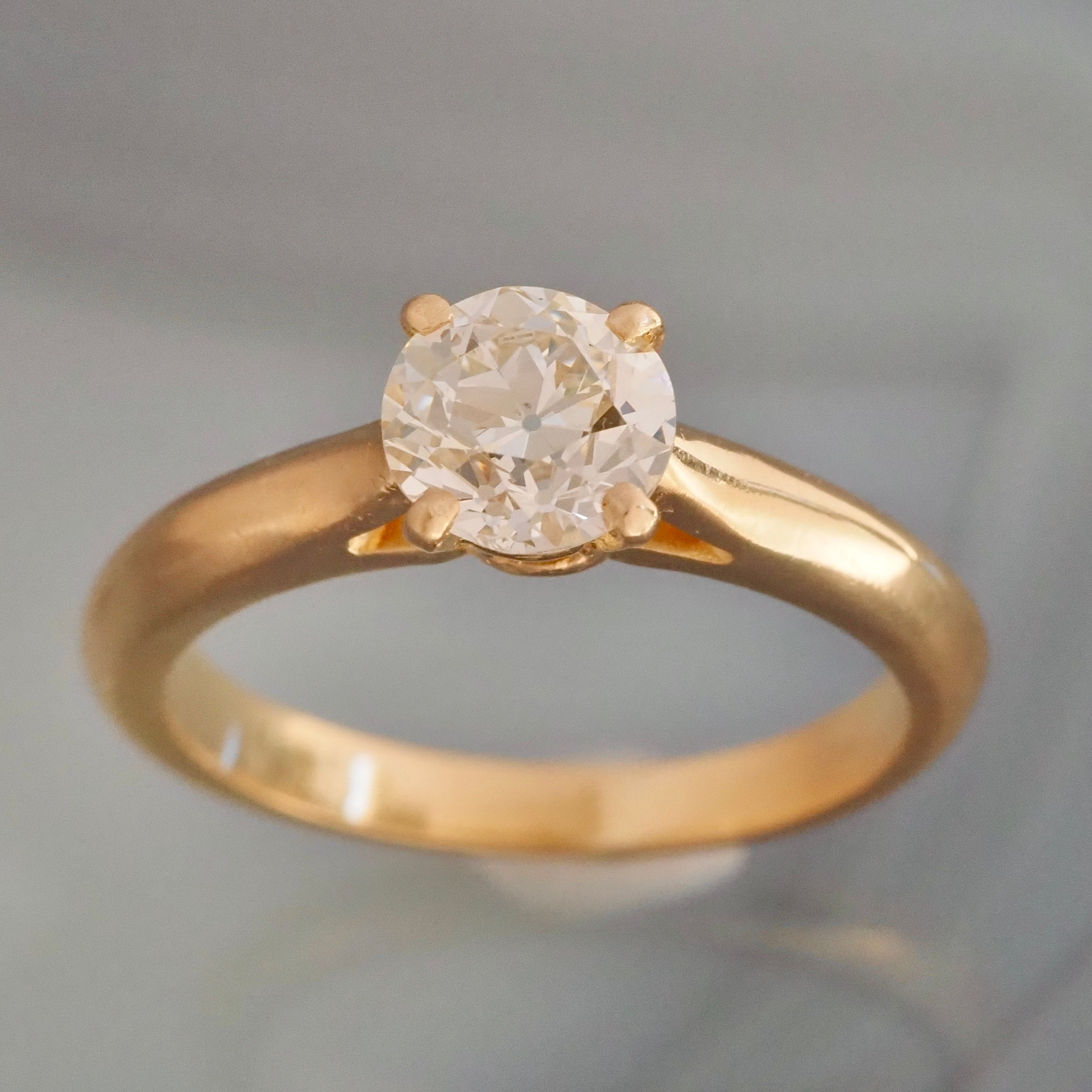Vintage French 1.30ct Antique Old European Cut Diamond 18k Gold Engagement Ring