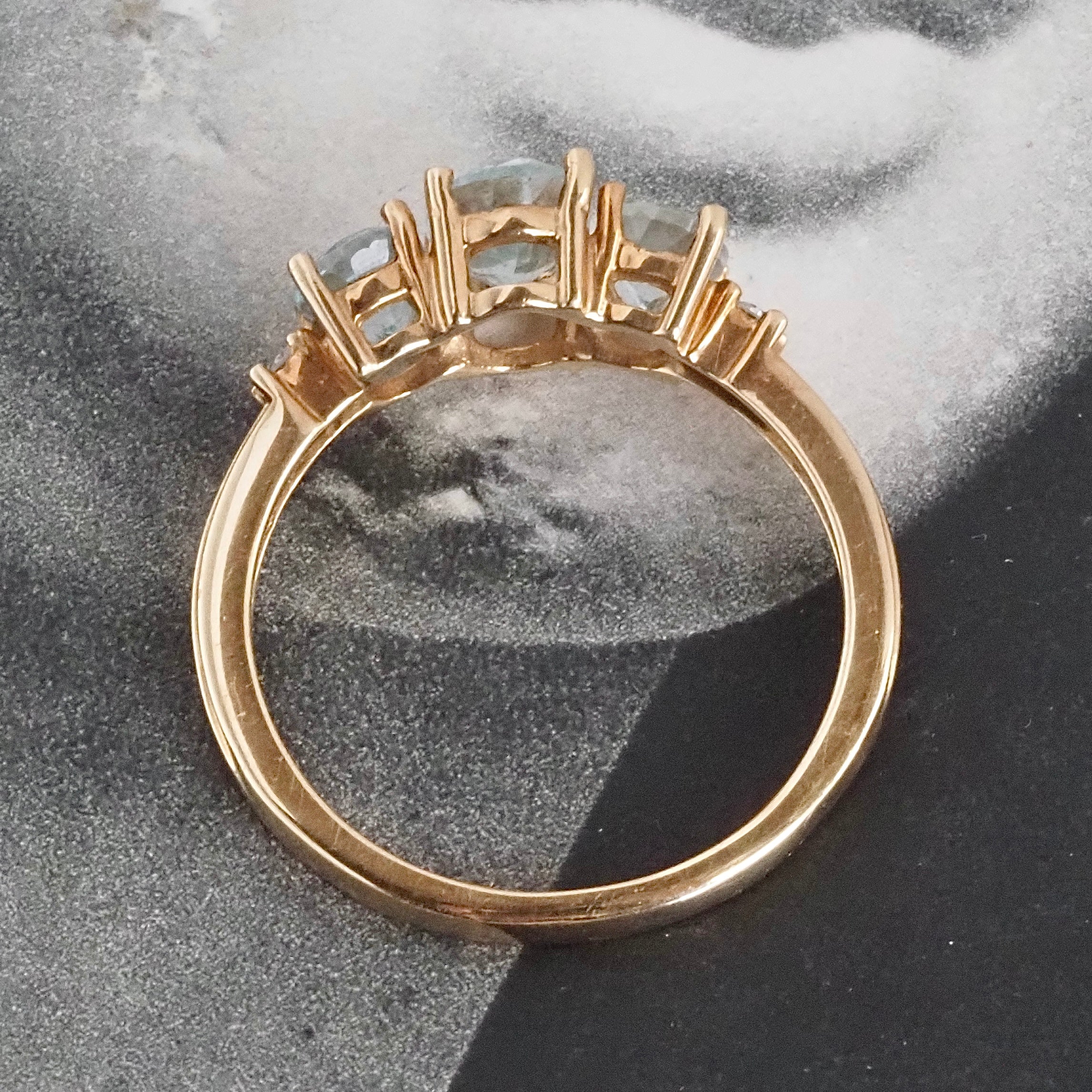 Vintage Aquamarine Trilogy 14k Gold Ring