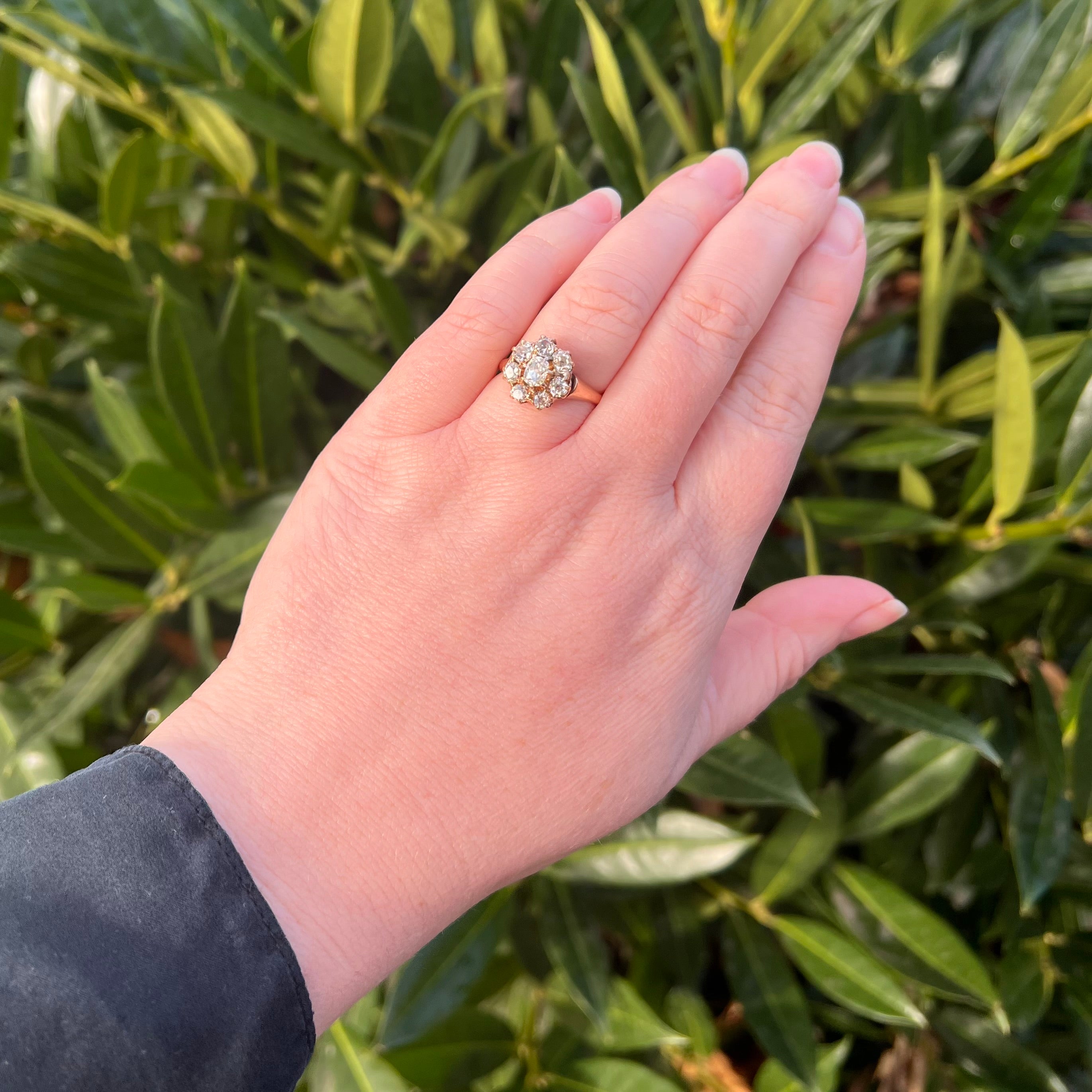 Antique Victorian Old Mine Cut Diamond Cluster 14k Gold Engagement Ring