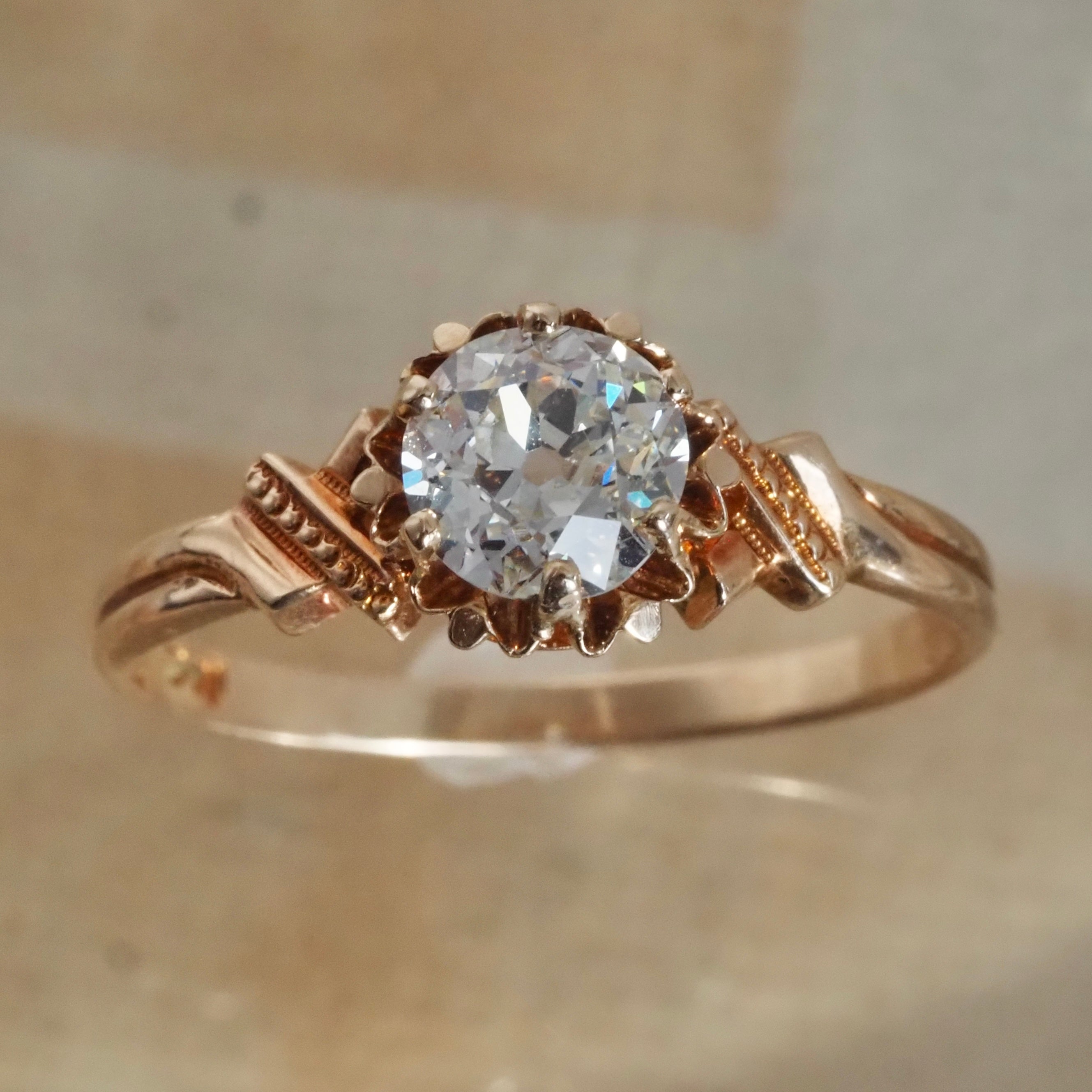 Antique Victorian ~1.0 ct Old European Cut Diamond 14k Gold Engagement Ring