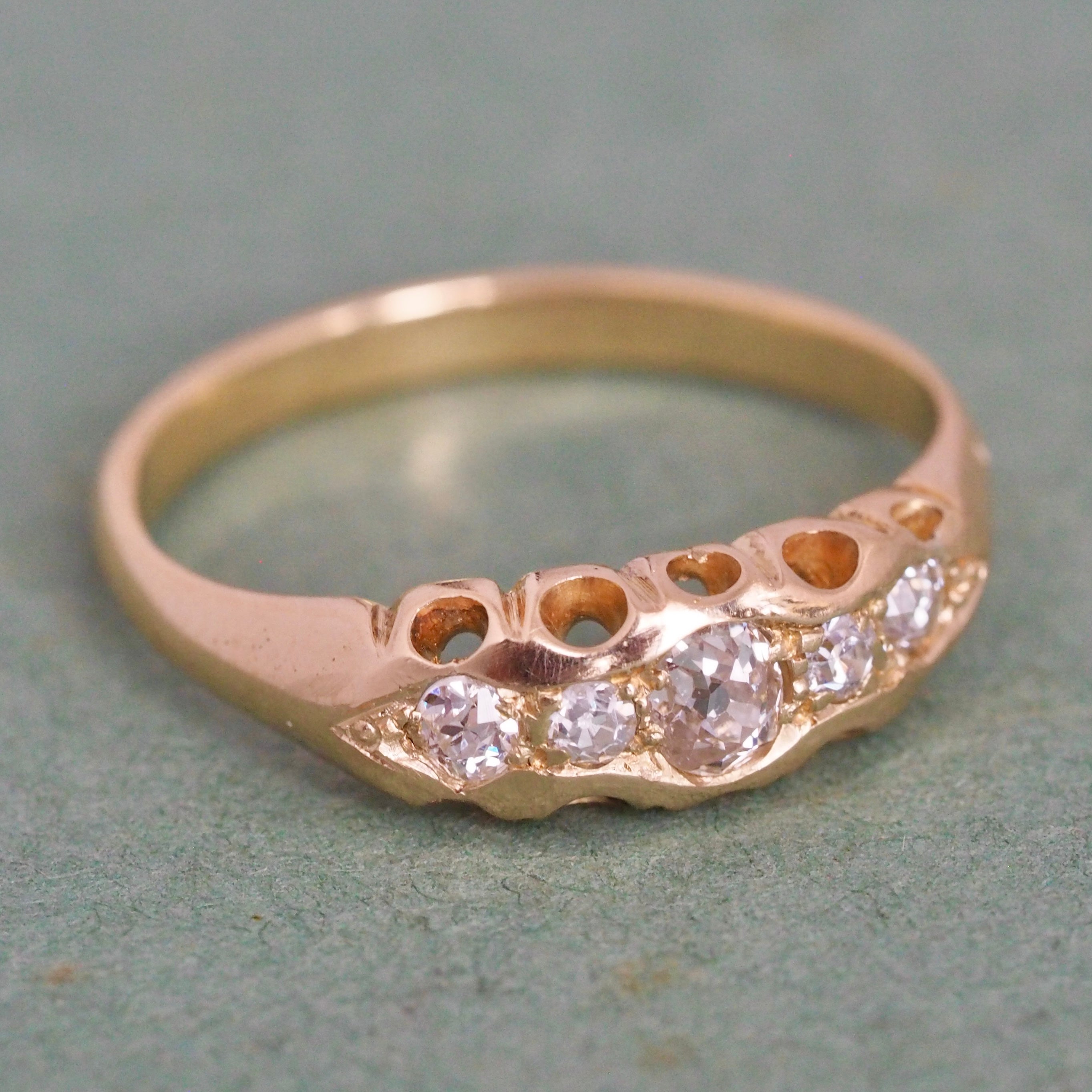 Antique Victorian 18k Gold Old Mine Cut Diamond Five Stone Ring