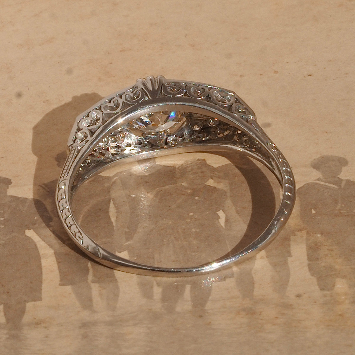 Antique Art Deco c. 1920s Platinum Old European Cut Diamond Engagement Ring