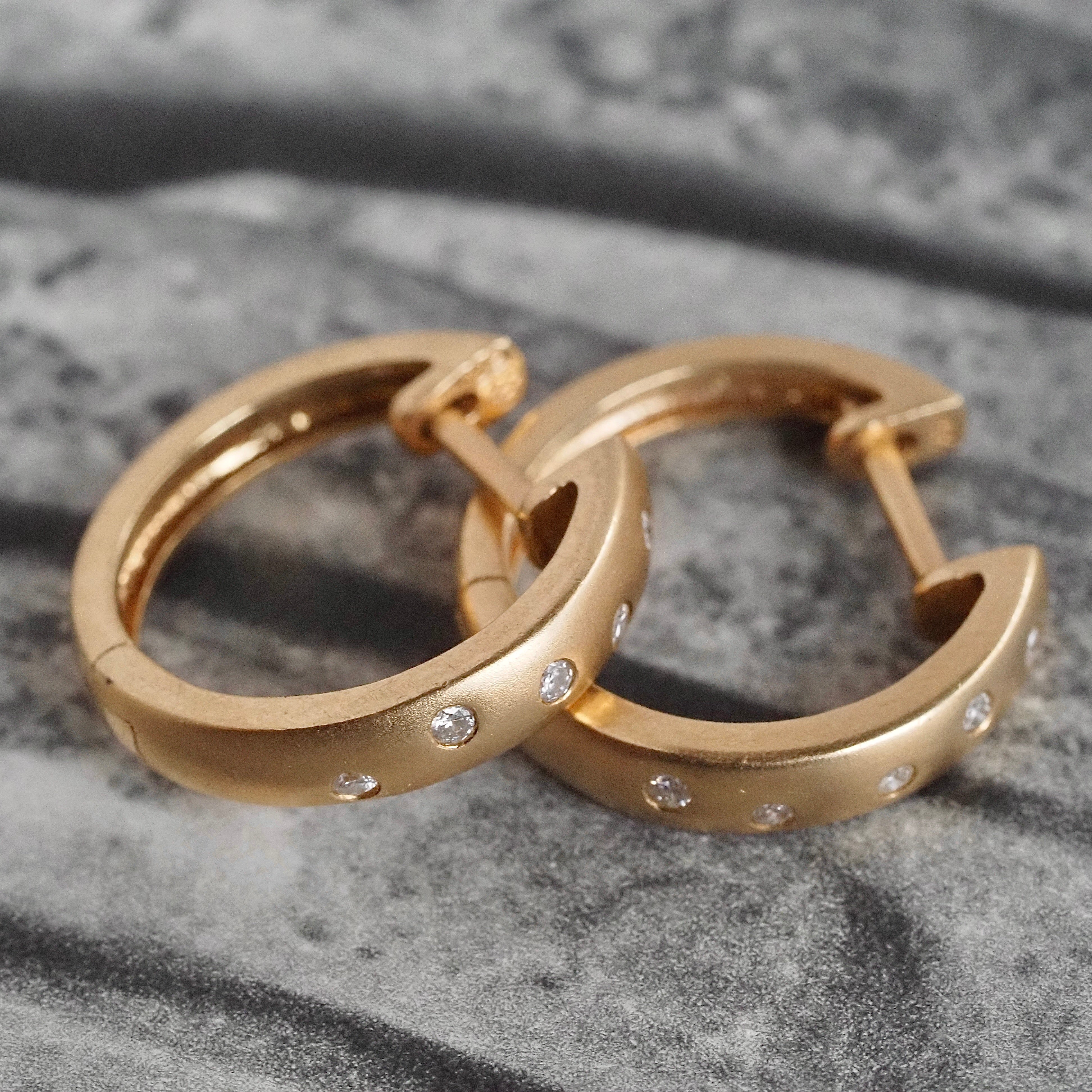Vintage Diamond Huggie 14k Gold Hoops
