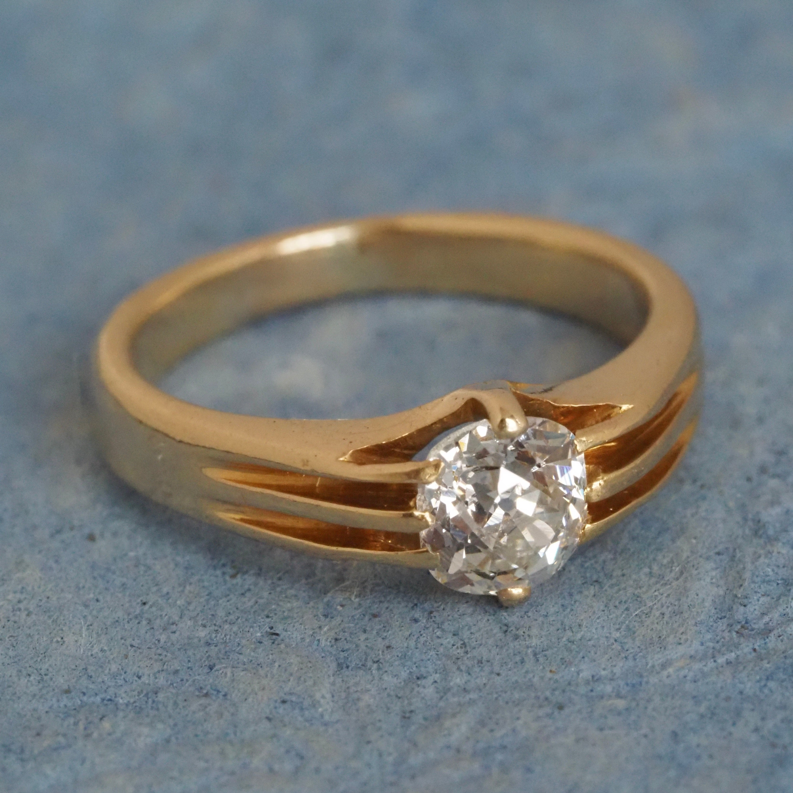 Antique Art Nouveau Old Mine Cut Diamond 18k Gold Engagement Ring
