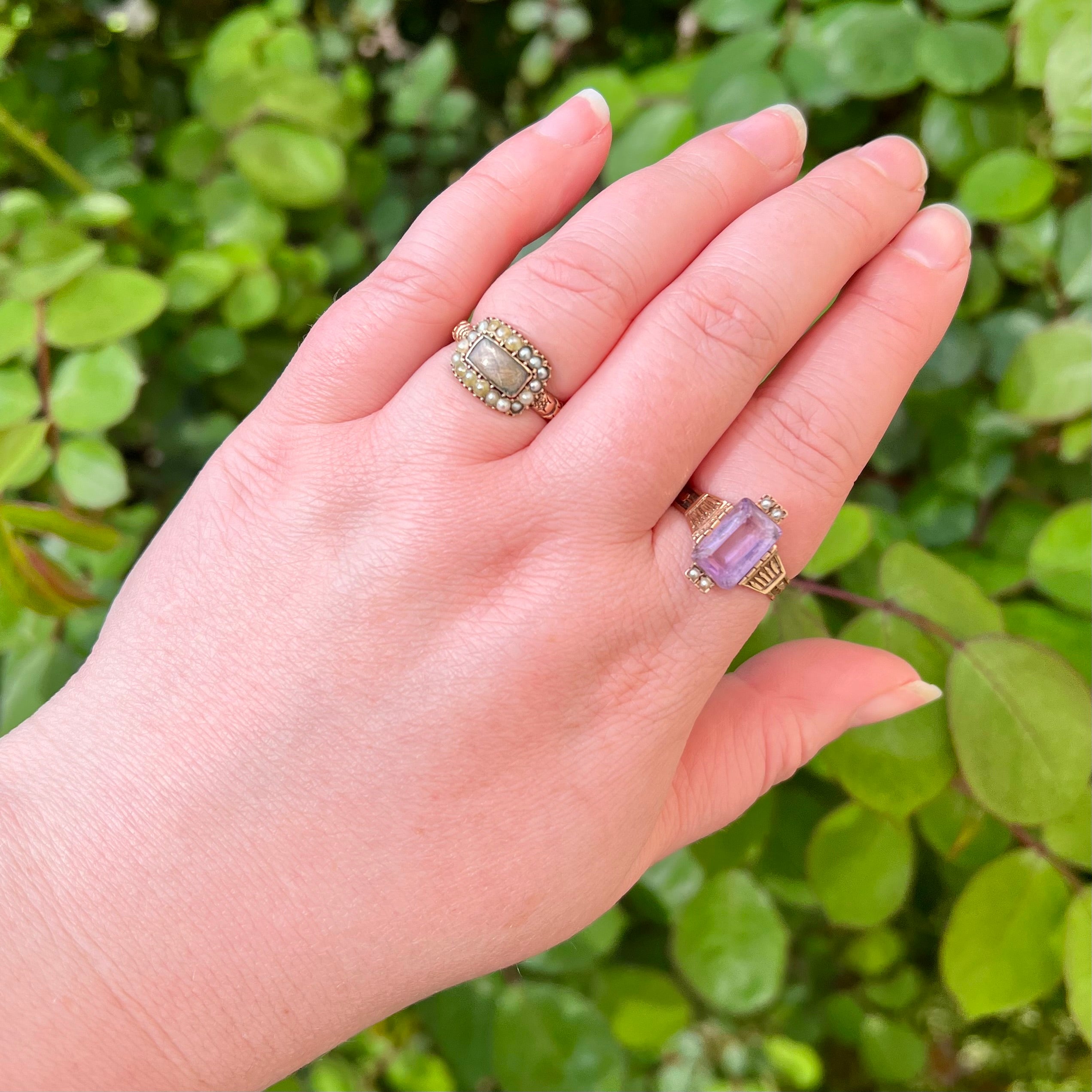 Antique Victorian 14k Gold Amethyst and Seed Pearl Ring