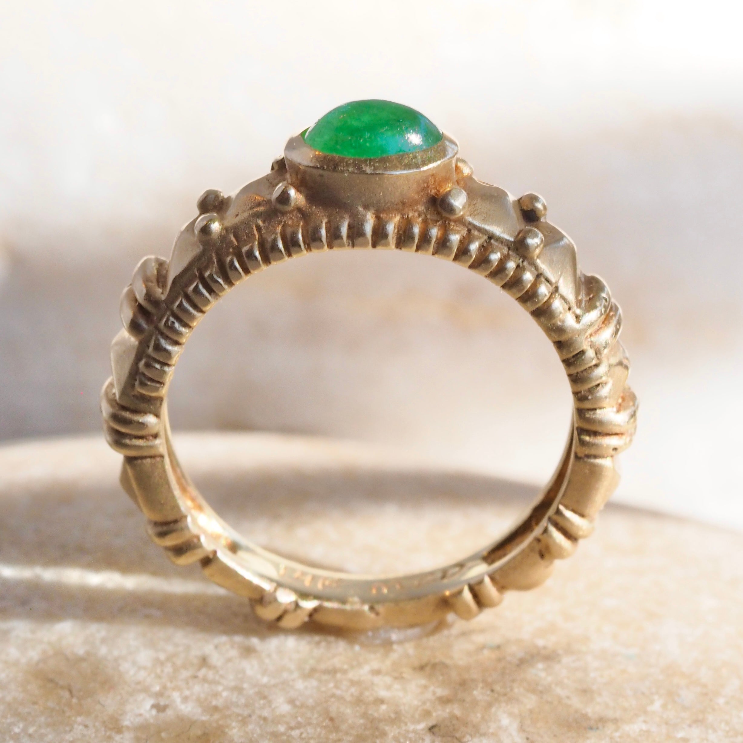 Vintage Artisan 14k Gold Bezel Set Emerald Ring