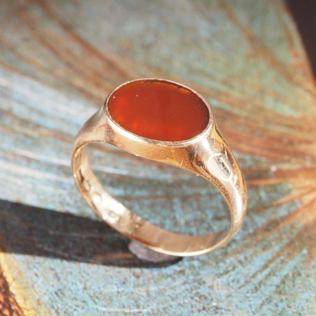 Antique c.1920 Swedish Carnelian 18k Gold Signet Ring
