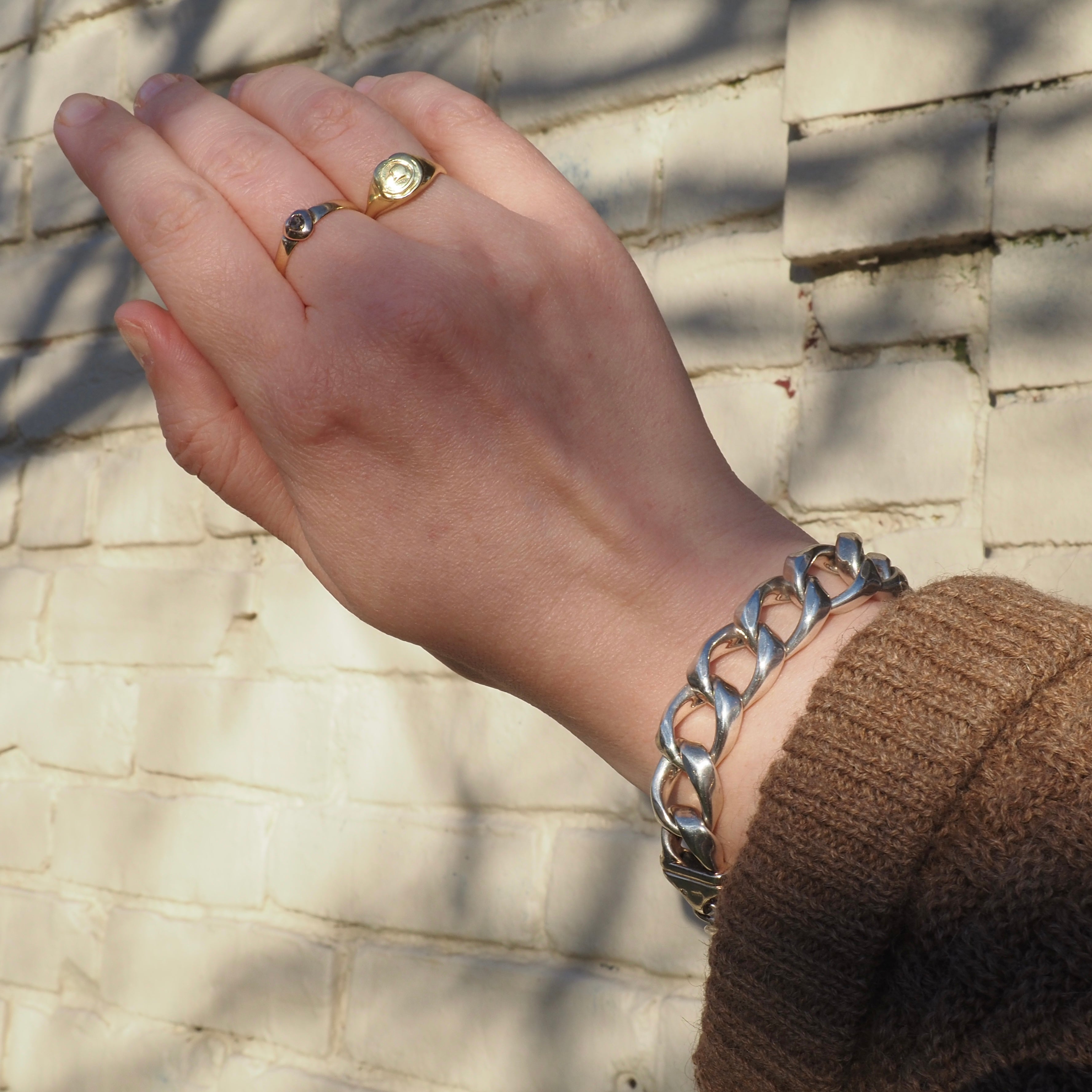 Vintage Italian Sterling Silver Puffed Curb Chain Bracelet
