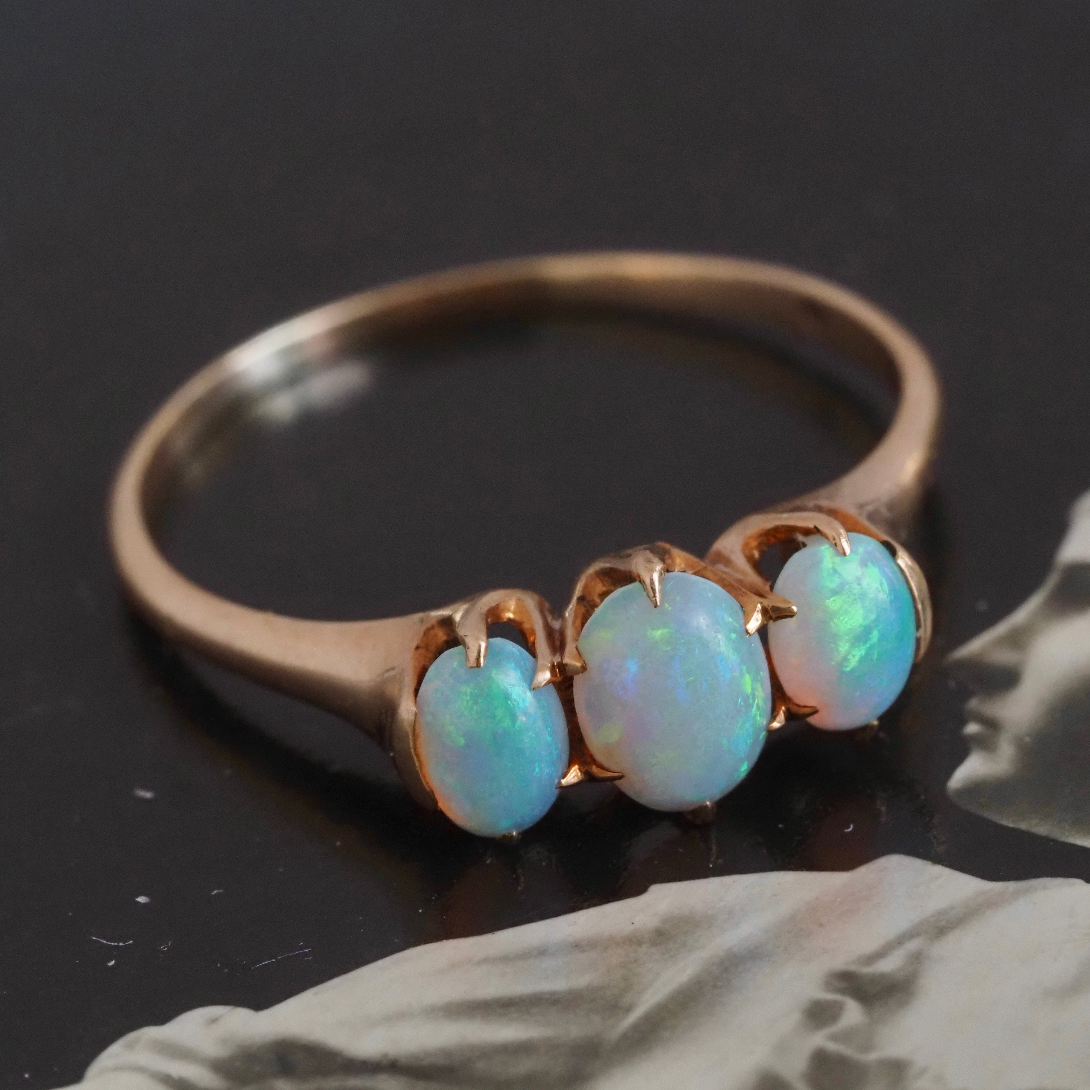 Antique Victorian Opal Trilogy 14k Gold Ring