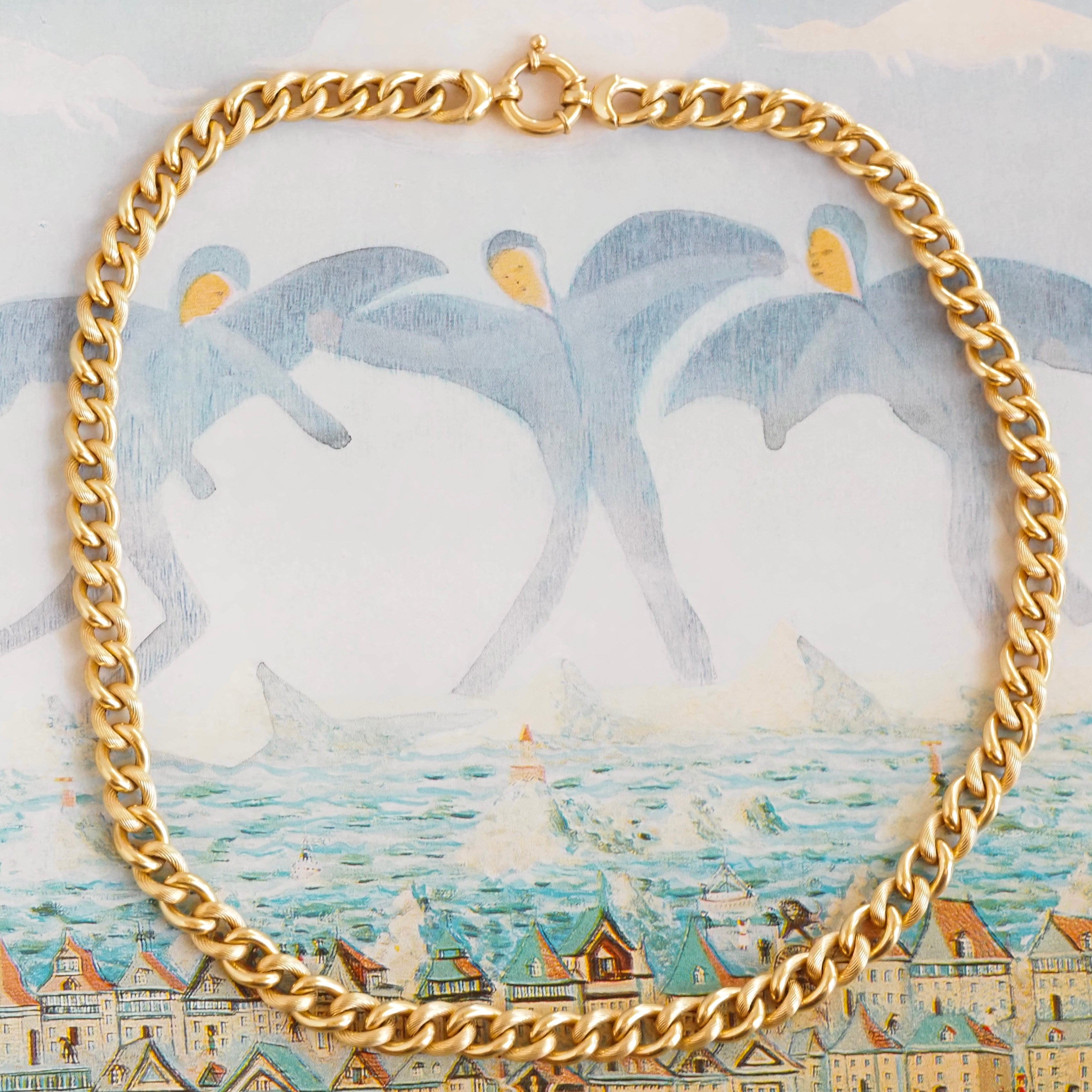 Vintage Italian 18k Gold Textured Curb Link Chain Necklace