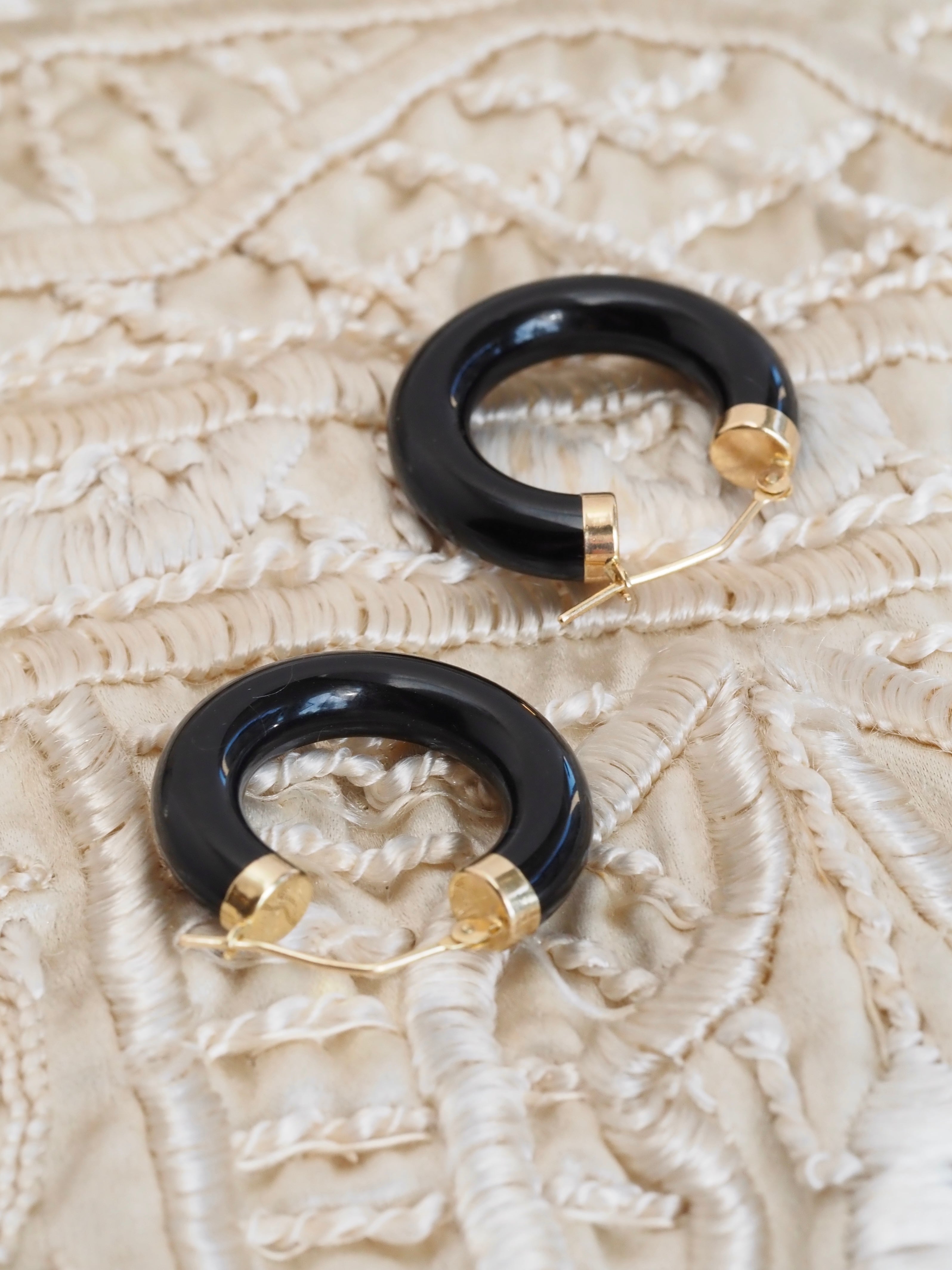 Vintage Onyx 14k Gold Hoops