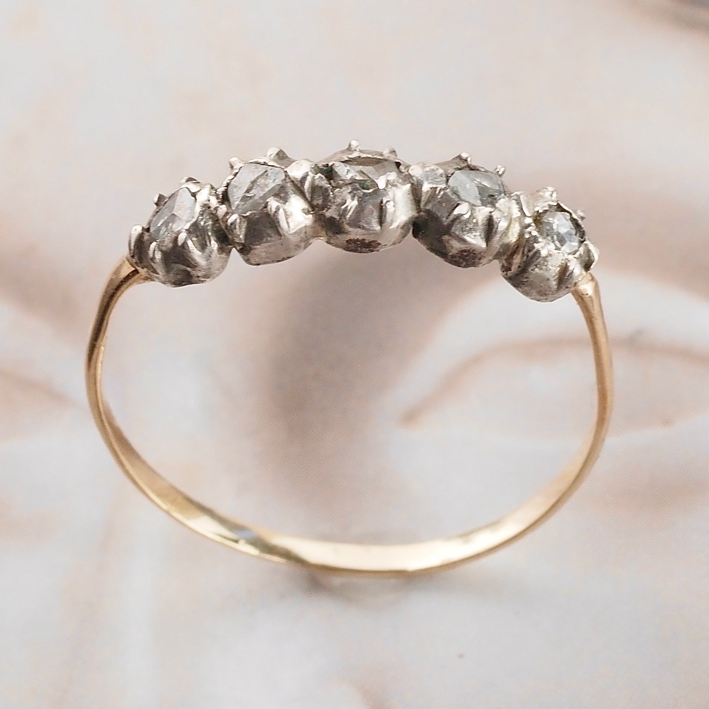 Antique Georgian 14k Gold and Sterling Silver Rose Cut Diamond Ring