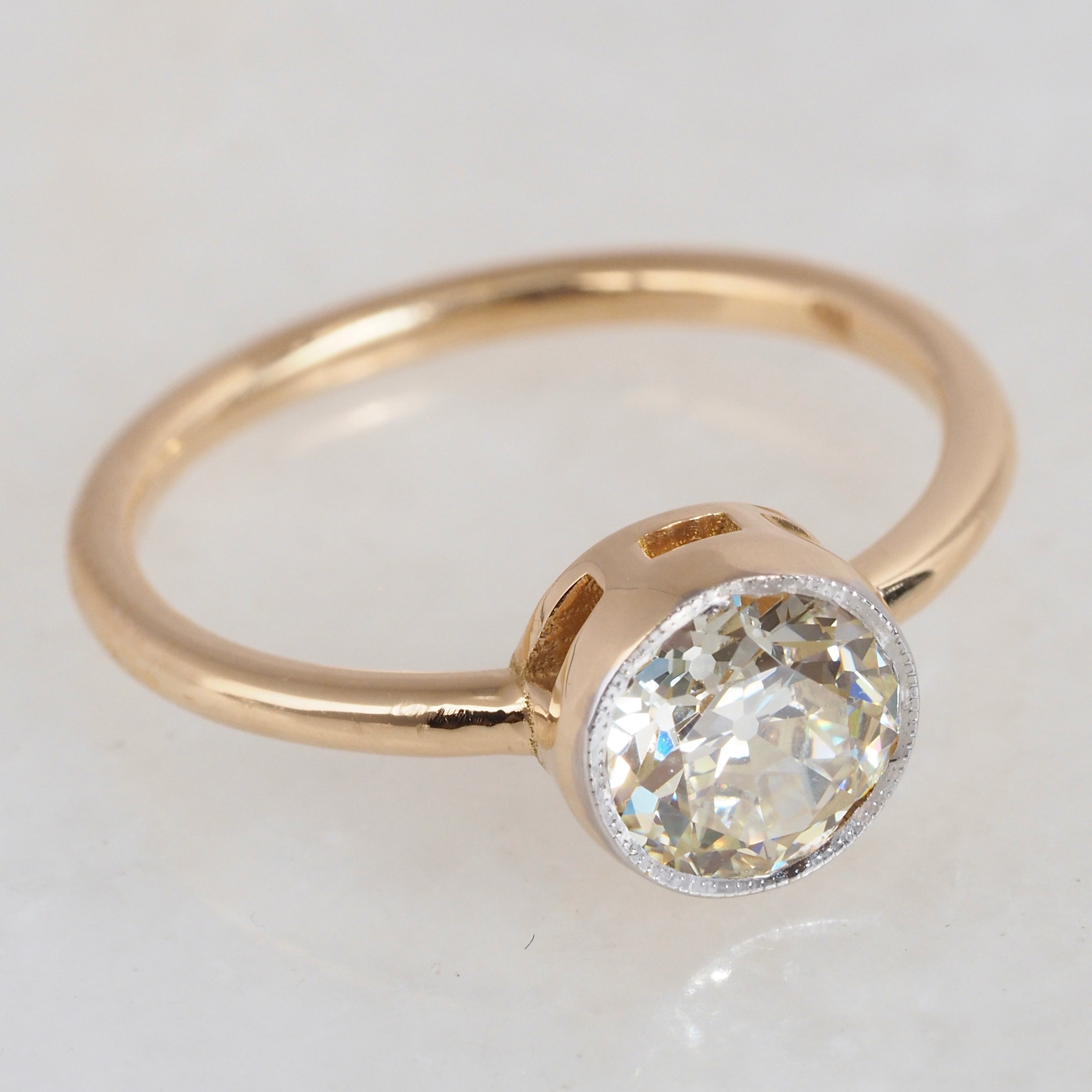 18k Gold Old European Cut Diamond Engagement Ring