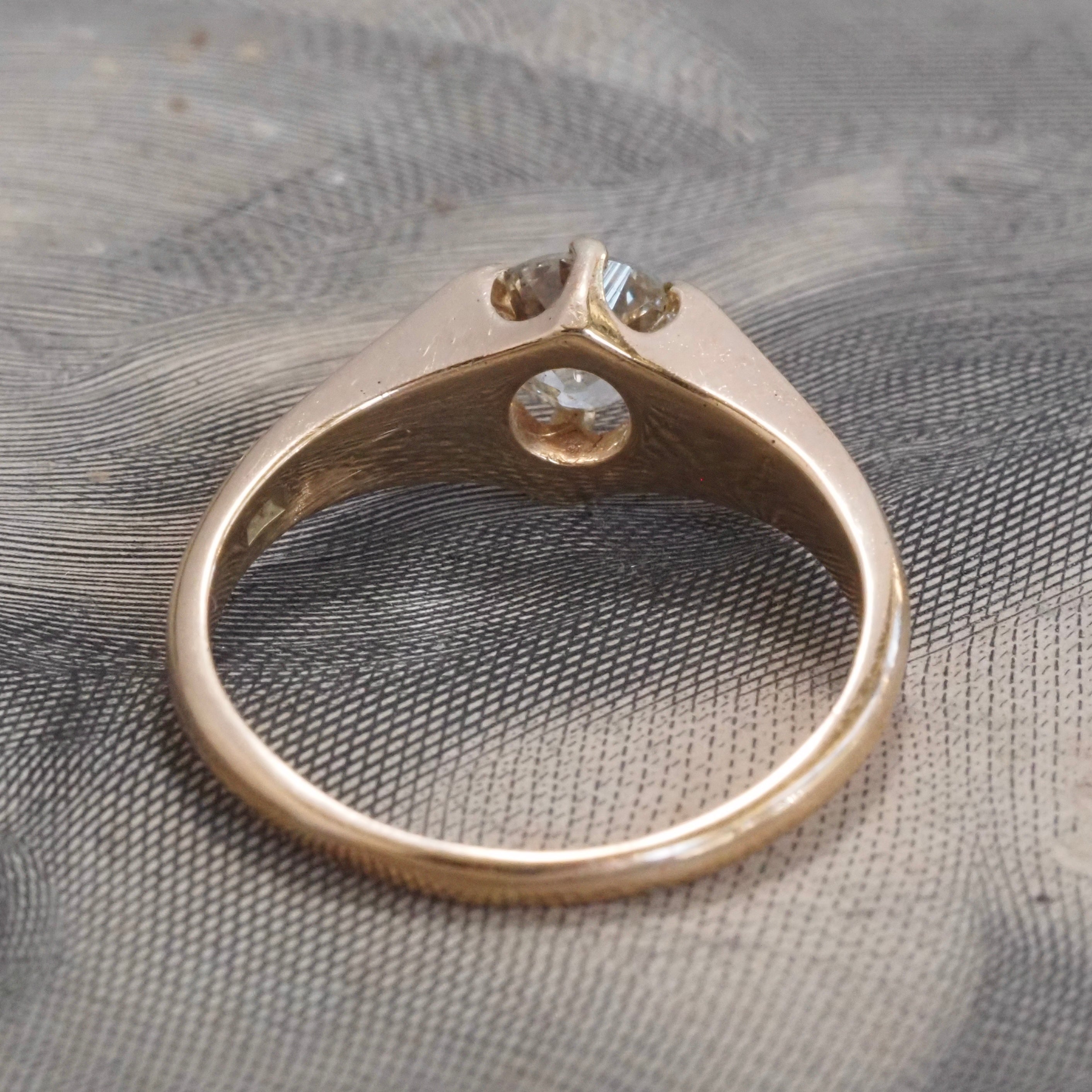 Antique Belcher Set Old Mine Cut Diamond 14k Gold Solitaire Engagement Ring