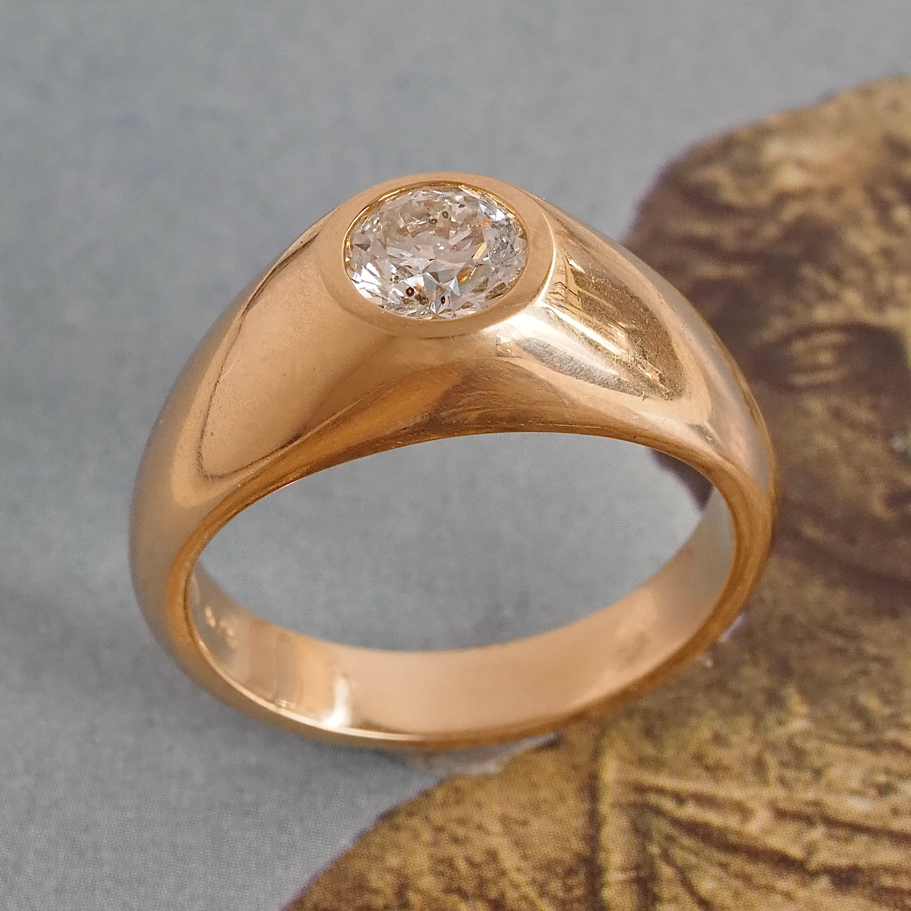 Vintage Flush Set Round Brilliant Cut Diamond Dome Engagement Ring