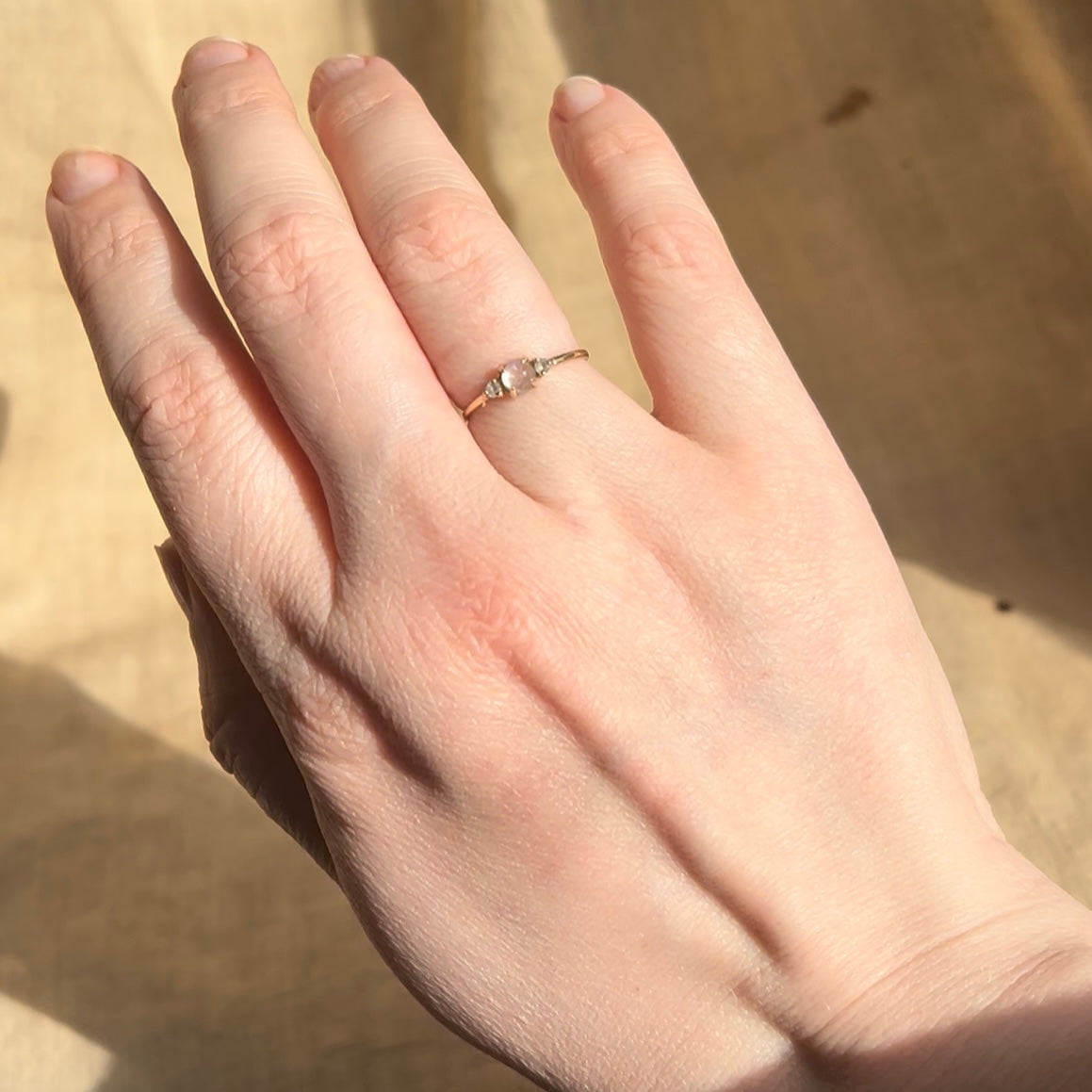 Moonstone and Aquamarine 14k Gold Ring