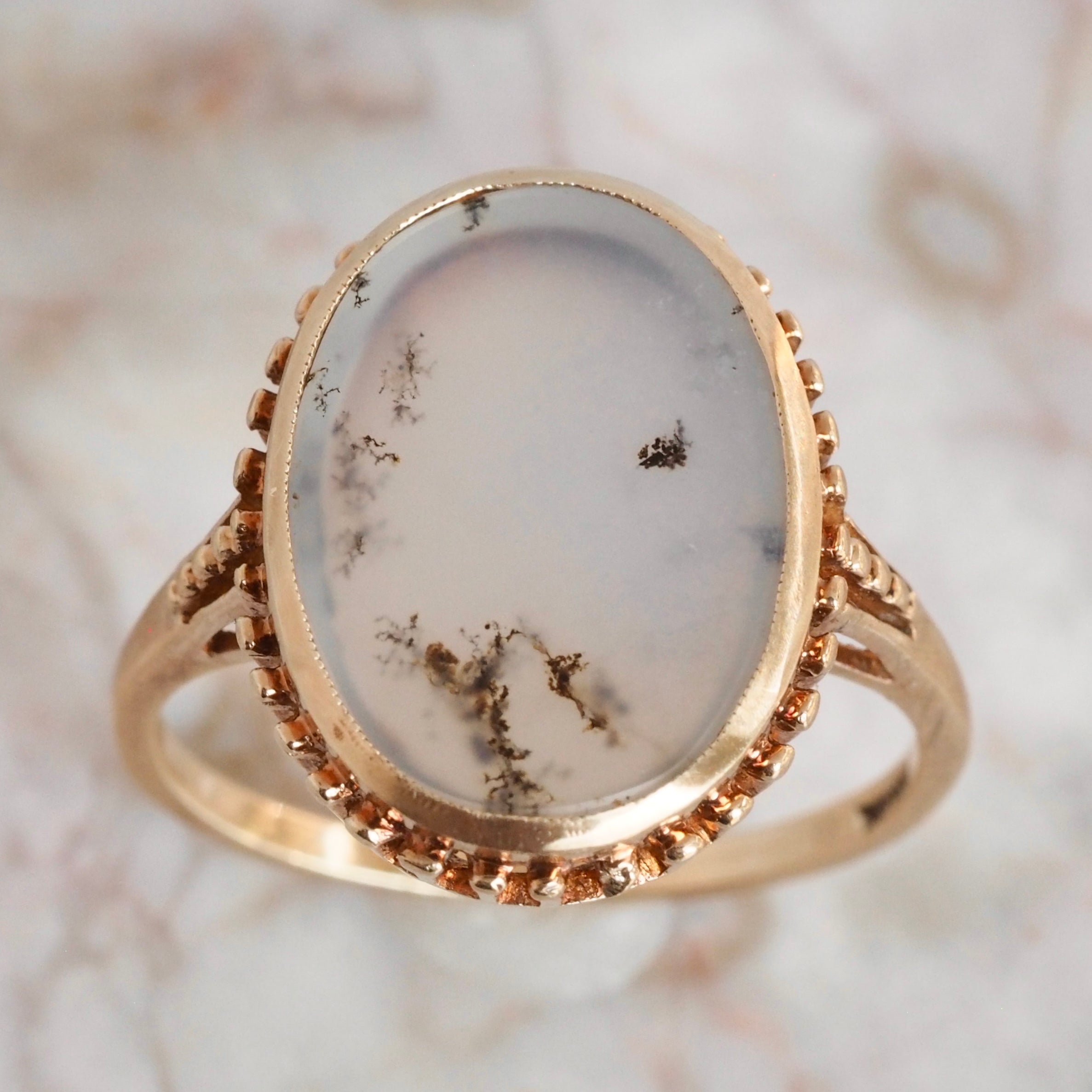 Antique 10k Gold Moss Agate Ring