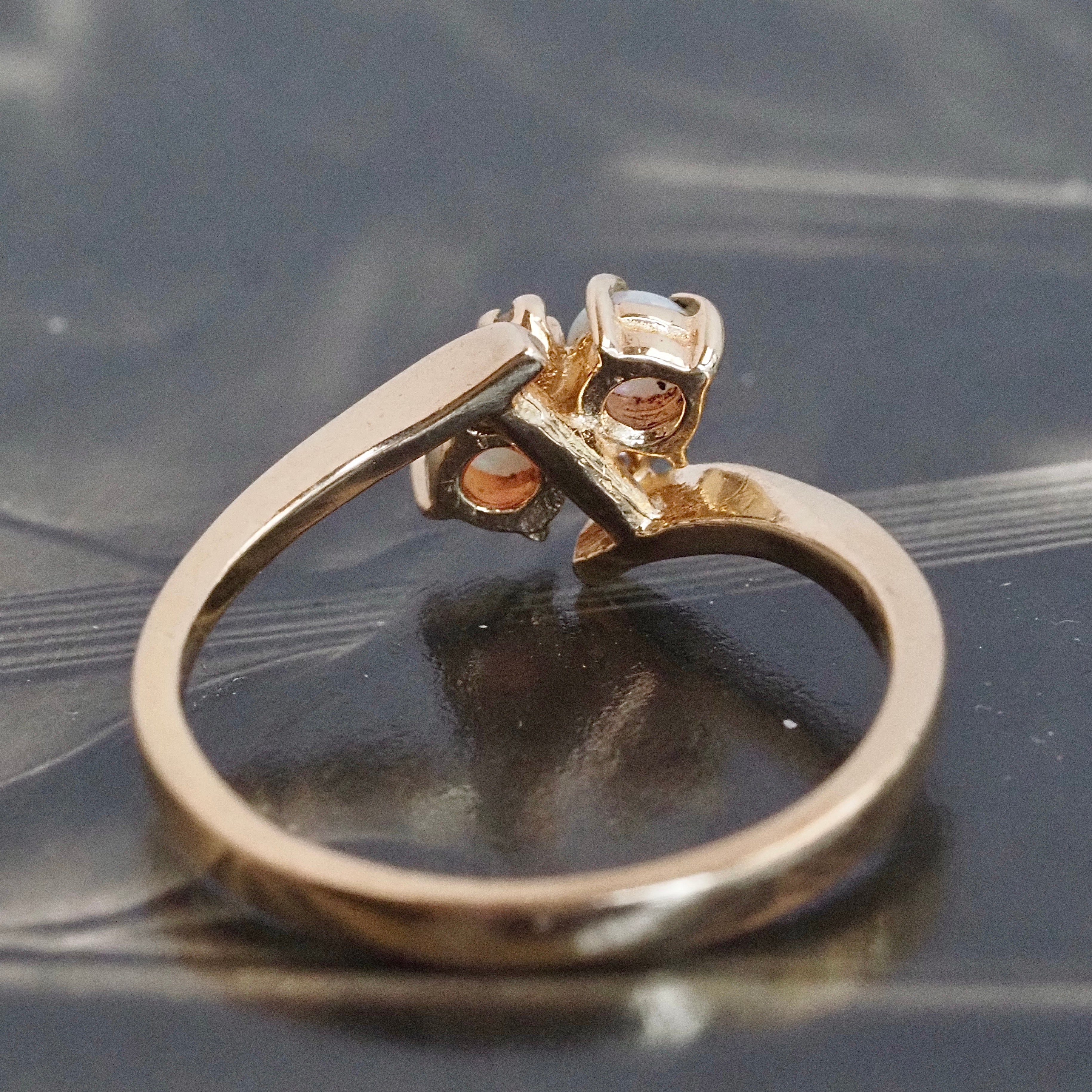 Vintage Opal Diamond Moi et Toi 10k Gold Ring