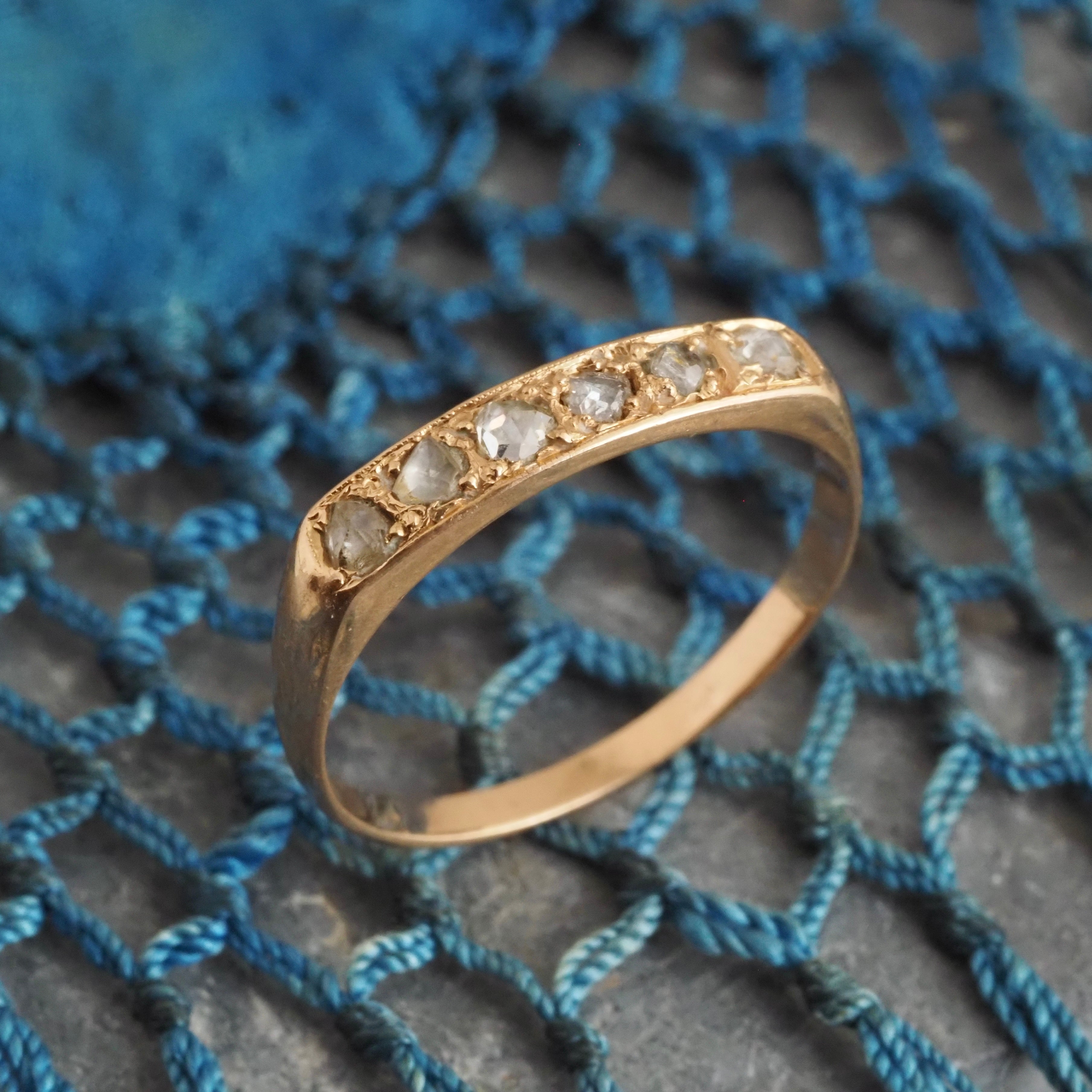 Antique Rose Cut Diamond Half Hoop 9k Gold Ring