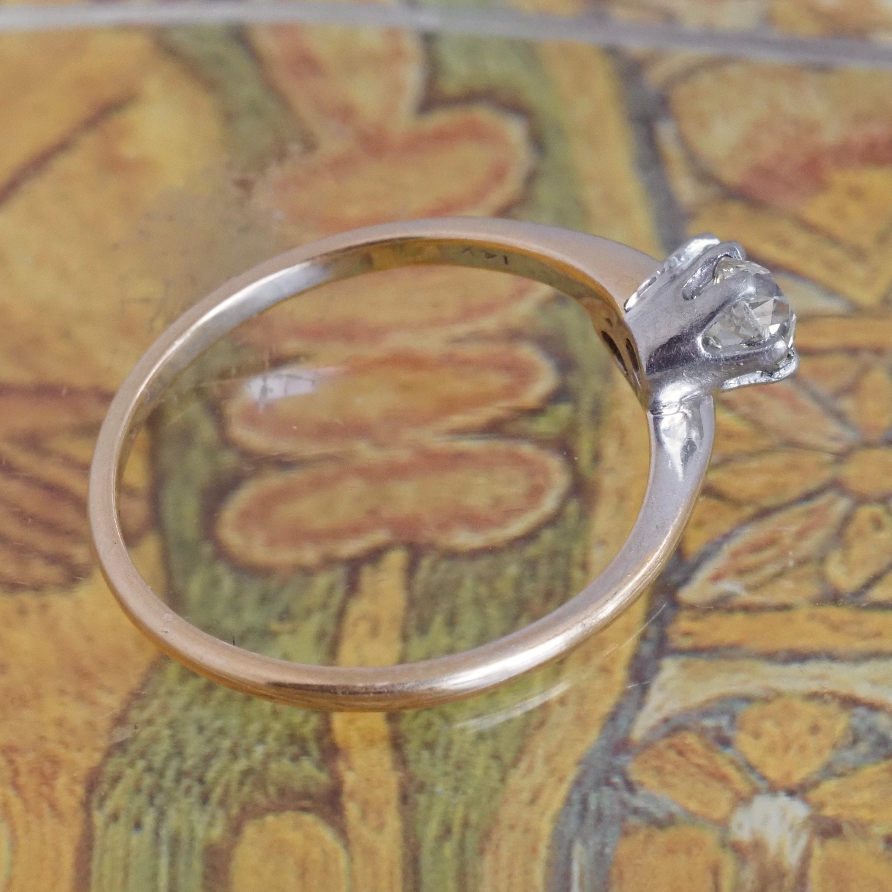 Antique Old Mine Cut Diamond Moi et Toi Engagement Ring