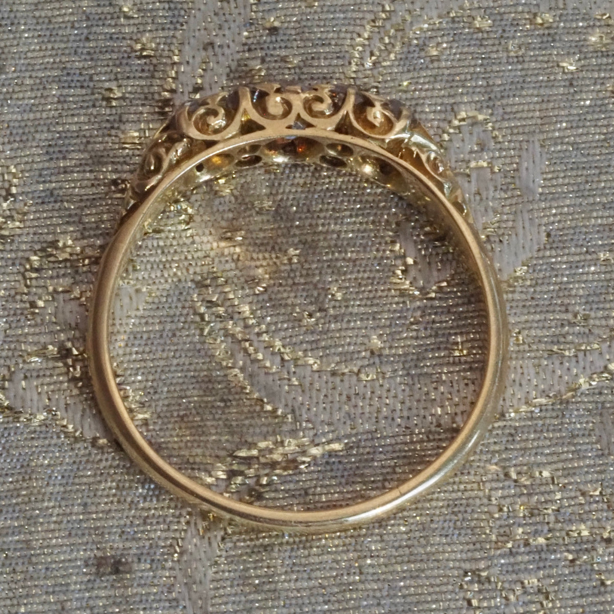Antique Art Nouveau Old Mine Cut and Single Cut Diamond 18k Gold Half Hoop Ring