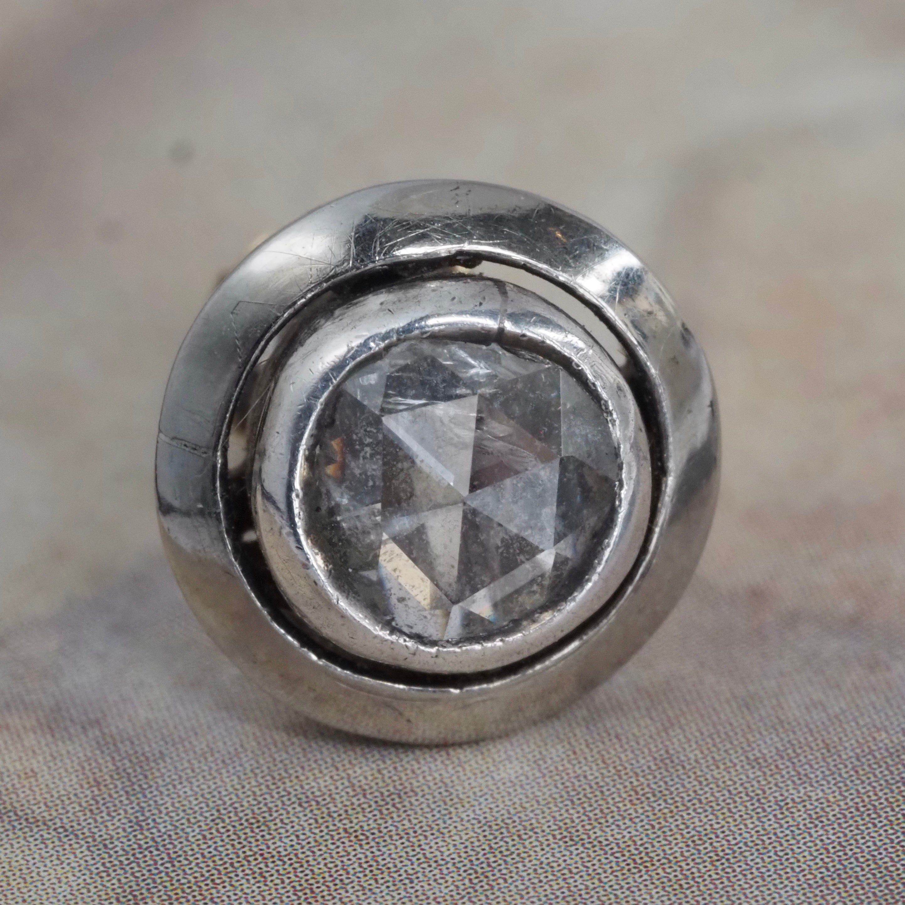Antique Turn of the Century Rose Cut Diamond 14k Gold and Sterling Silver Stud Earrings