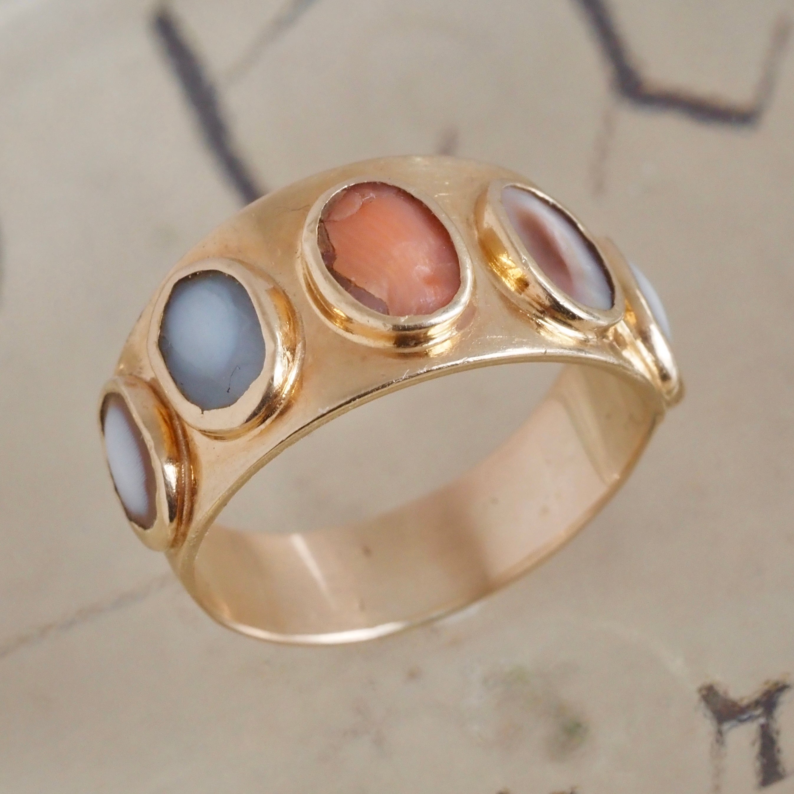 Antique Victorian Cameo 14k Gold Wide Band