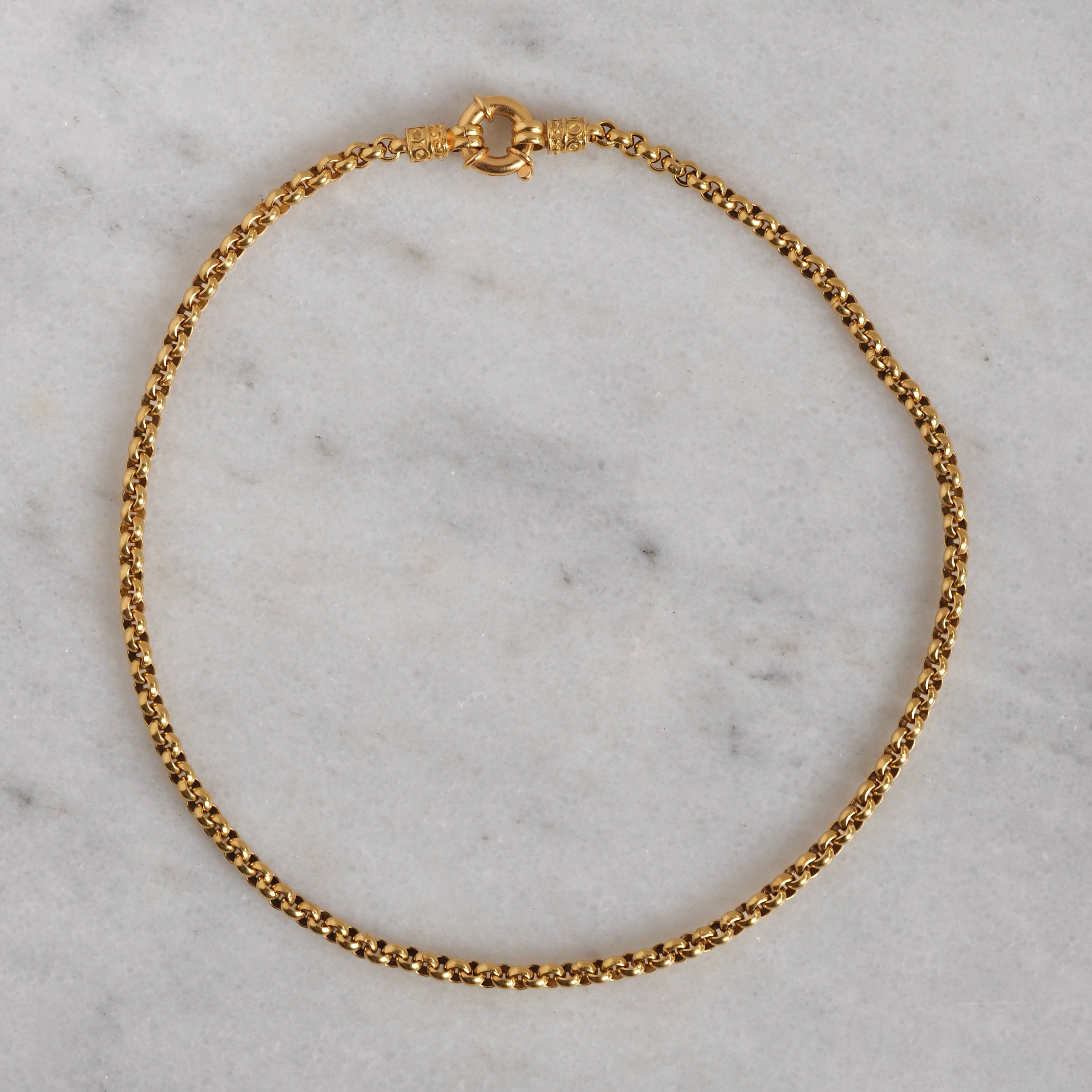 Vintage Portuguese 19k Gold Rolo Link Chain Bolt Clasp Necklace