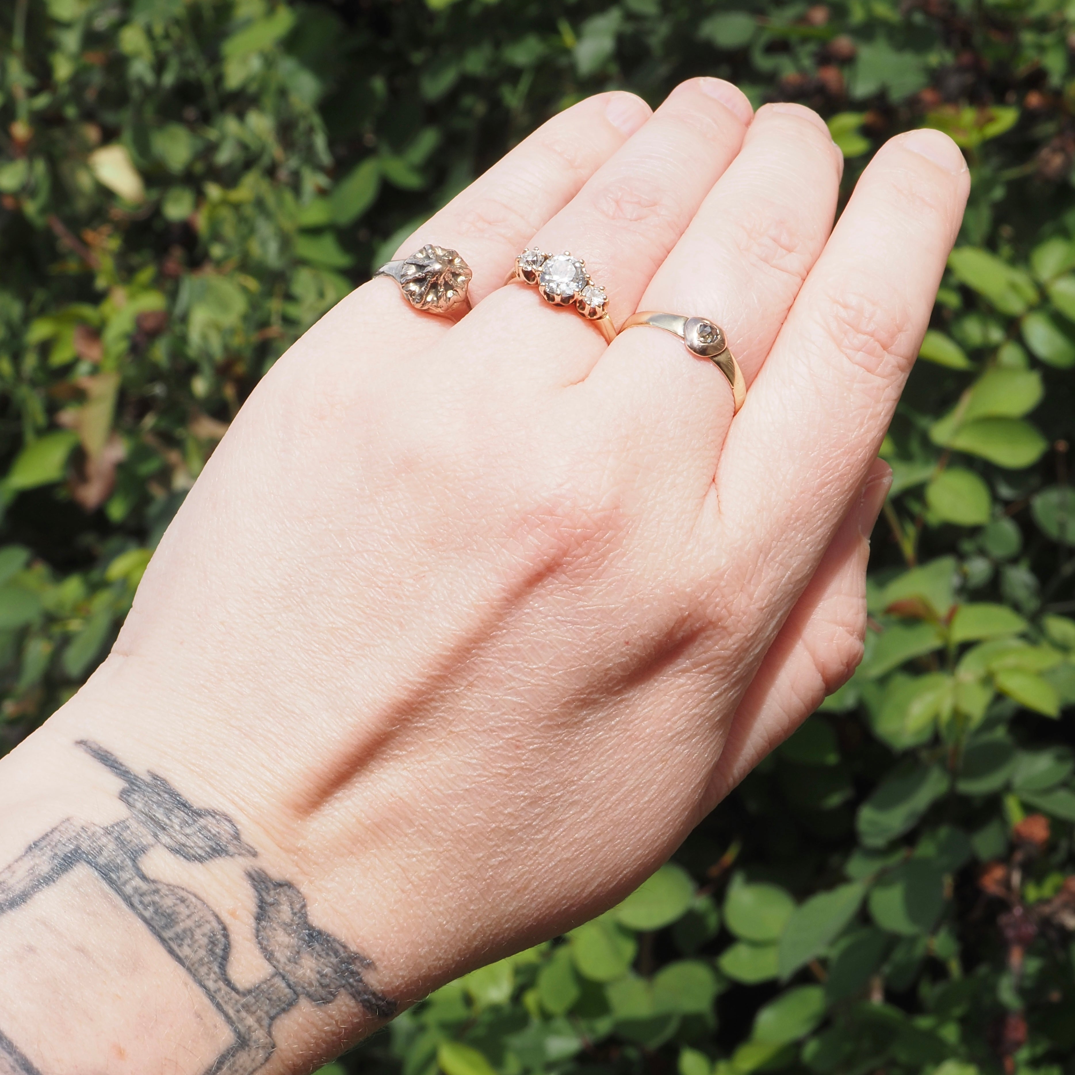 Antique Edwardian 1.30tcw Old European Cut Diamond Trilogy 14k Gold Engagement Ring