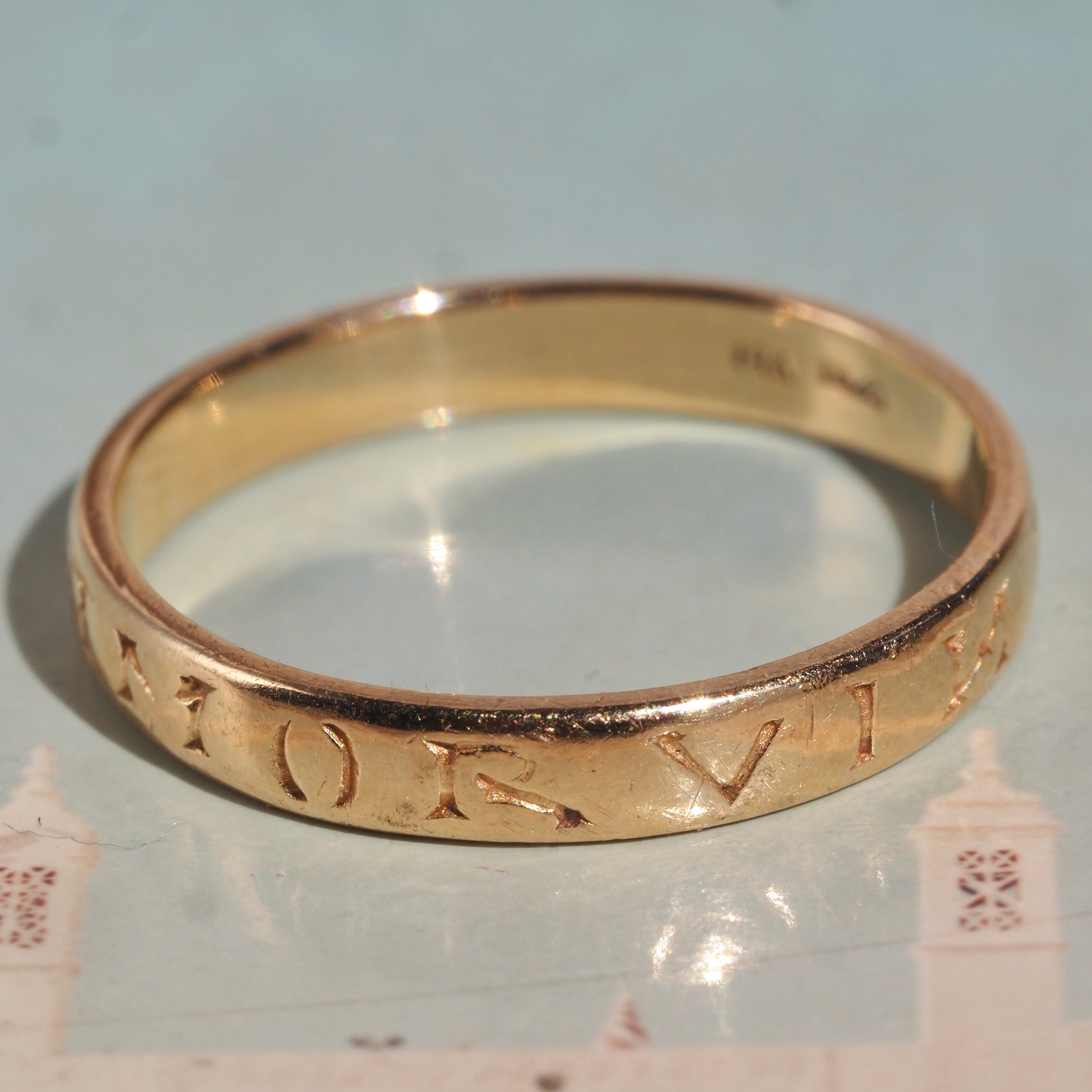 Vintage "Omnia Vincit Amor/Love Conquers All" Hand-Engraved 14k Gold Band
