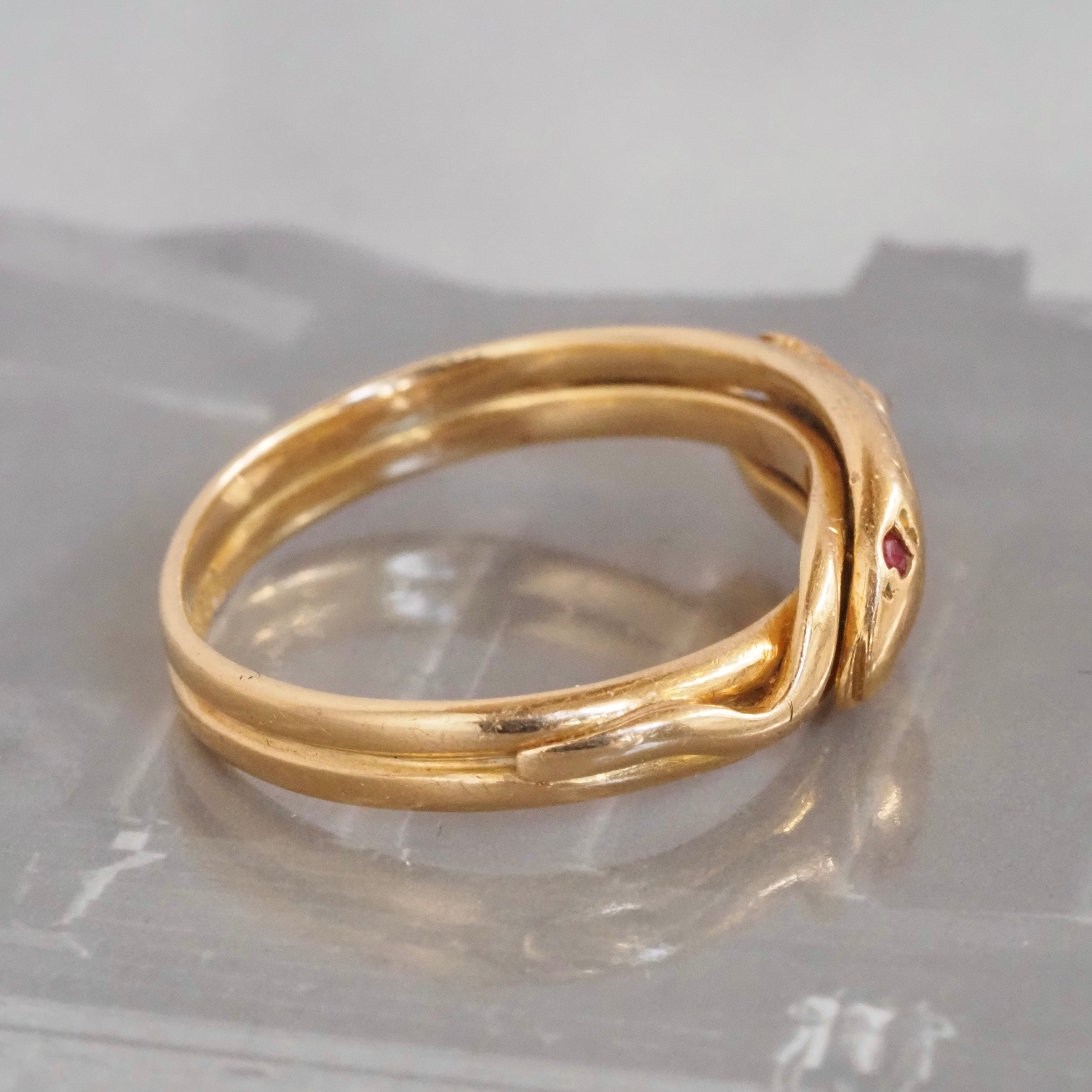 Antique c. 1891 English Double Snake Ruby and Diamond 18k Gold Ring