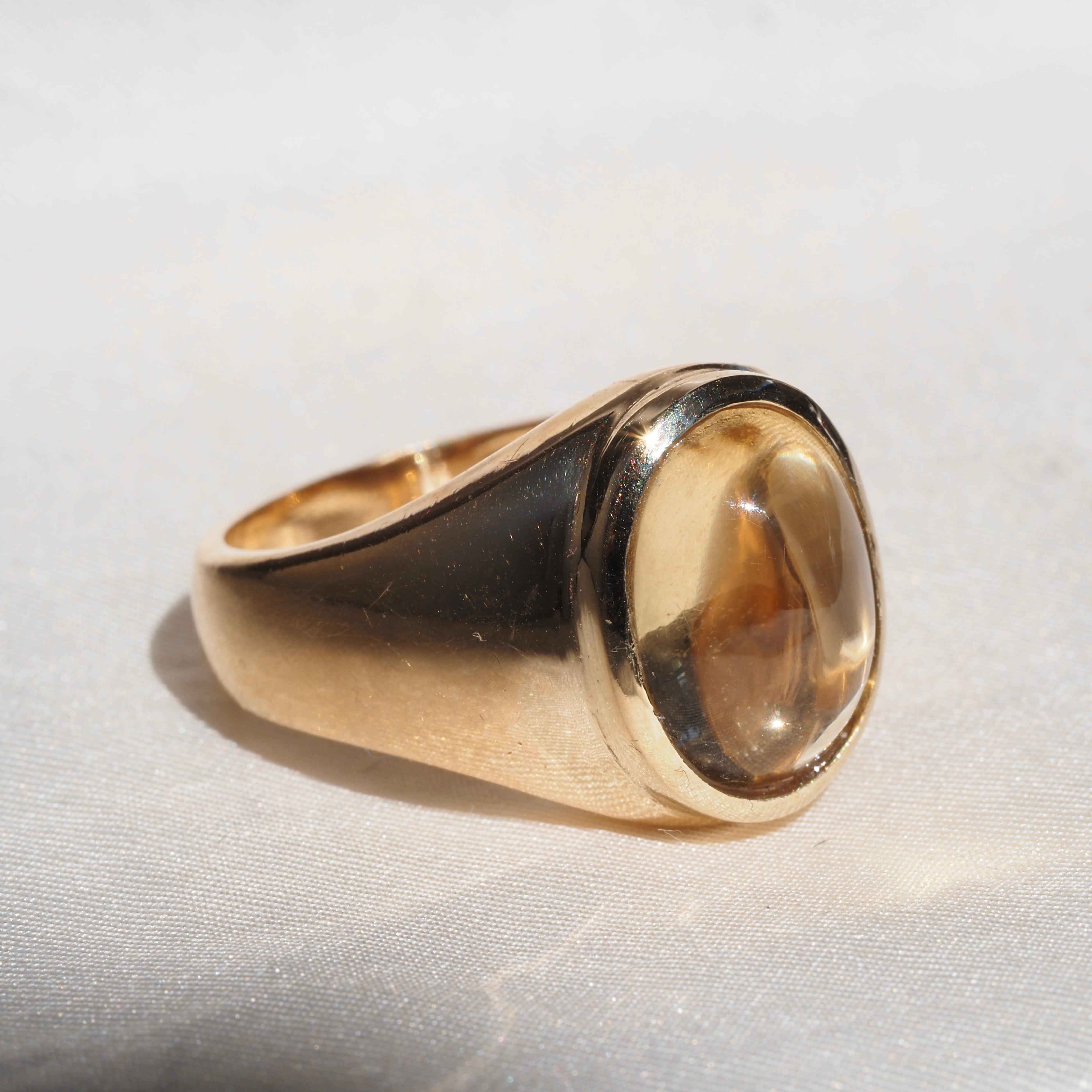 Vintage Honey Citrine Cabochon 14K Gold Dome Ring