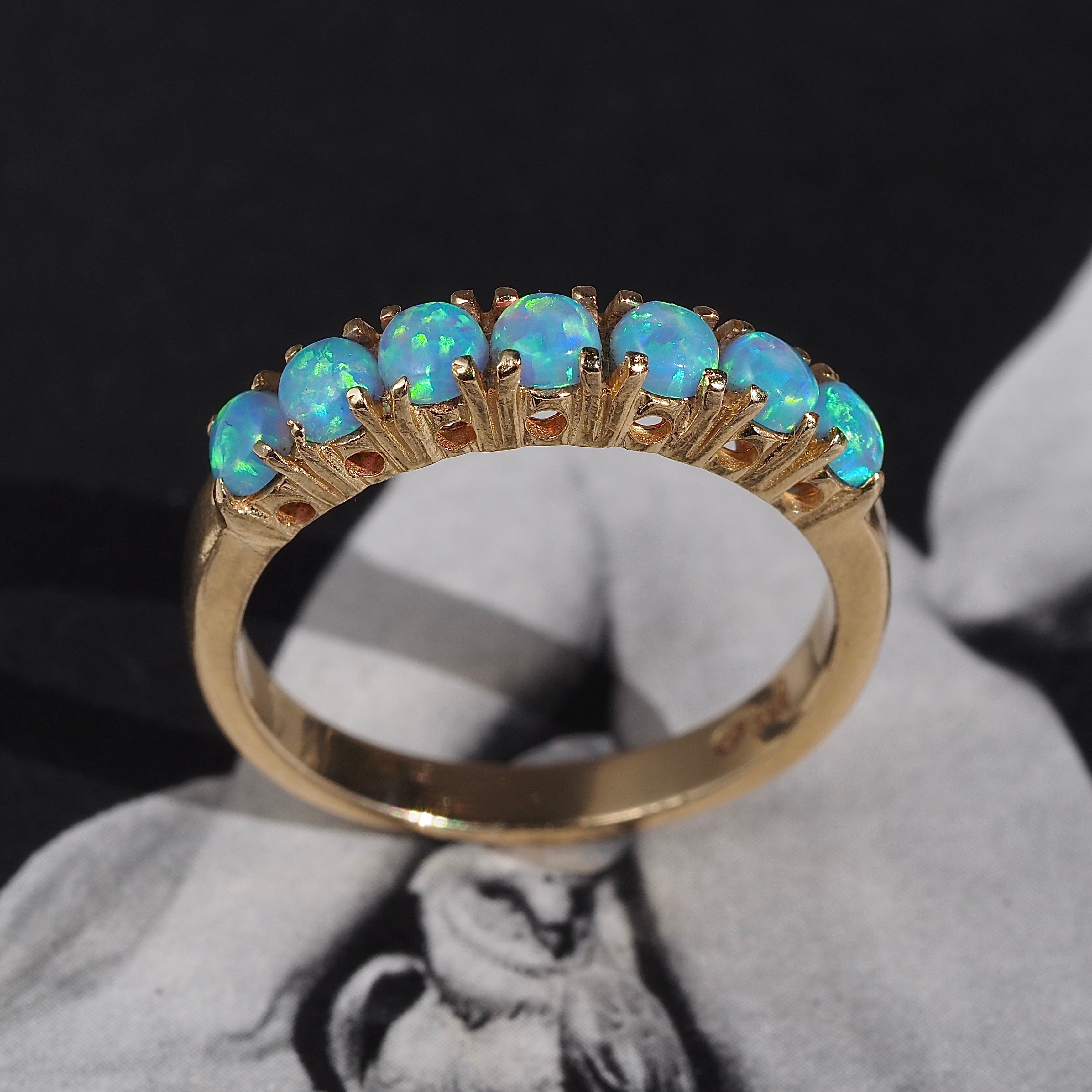 Vintage Opal Half Hoop 14k Gold Ring