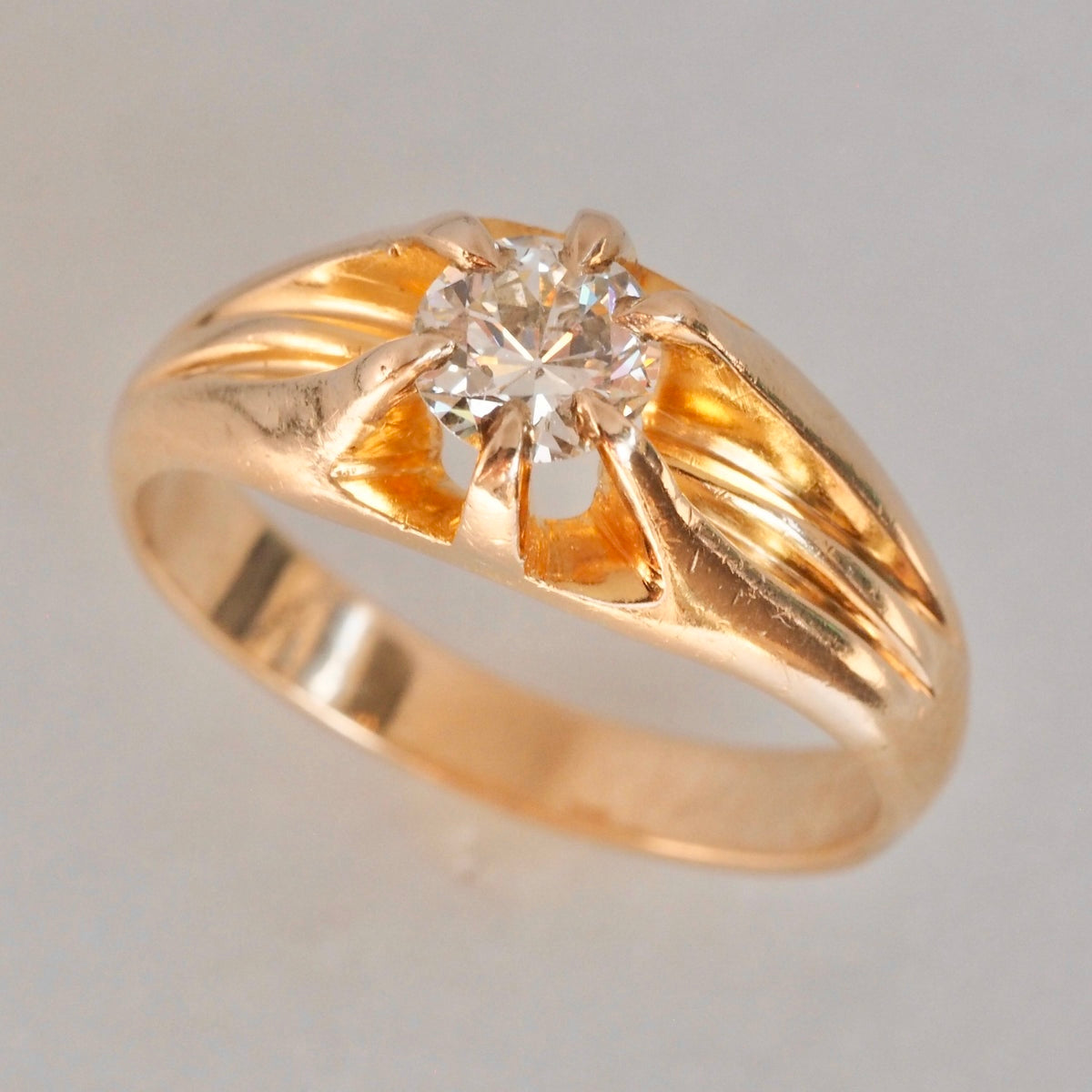 Antique 14k Gold Transitional Diamond Belcher Set Ring