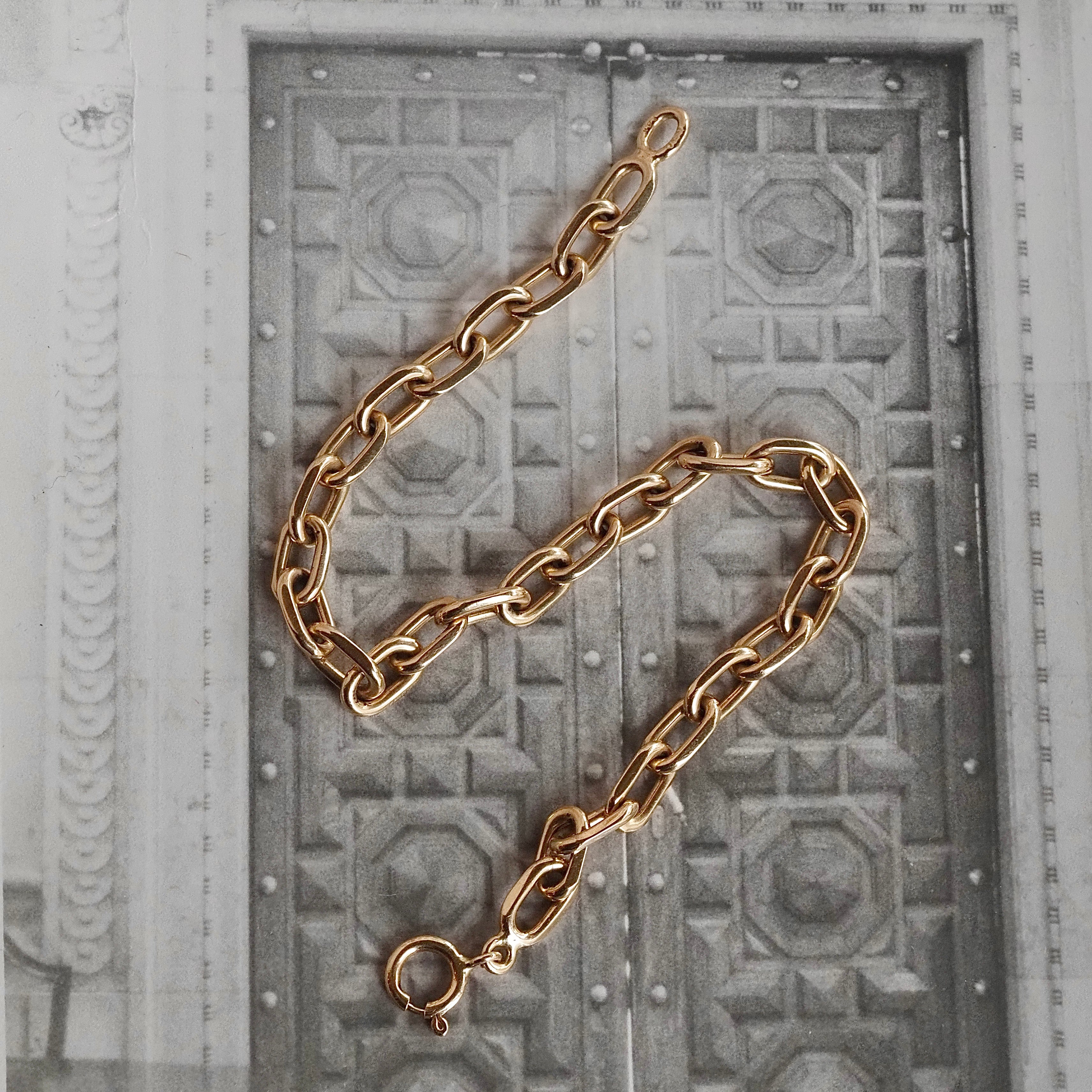 Vintage Solid Link Oval Cable Chain 7.5" 14k Gold Bracelet