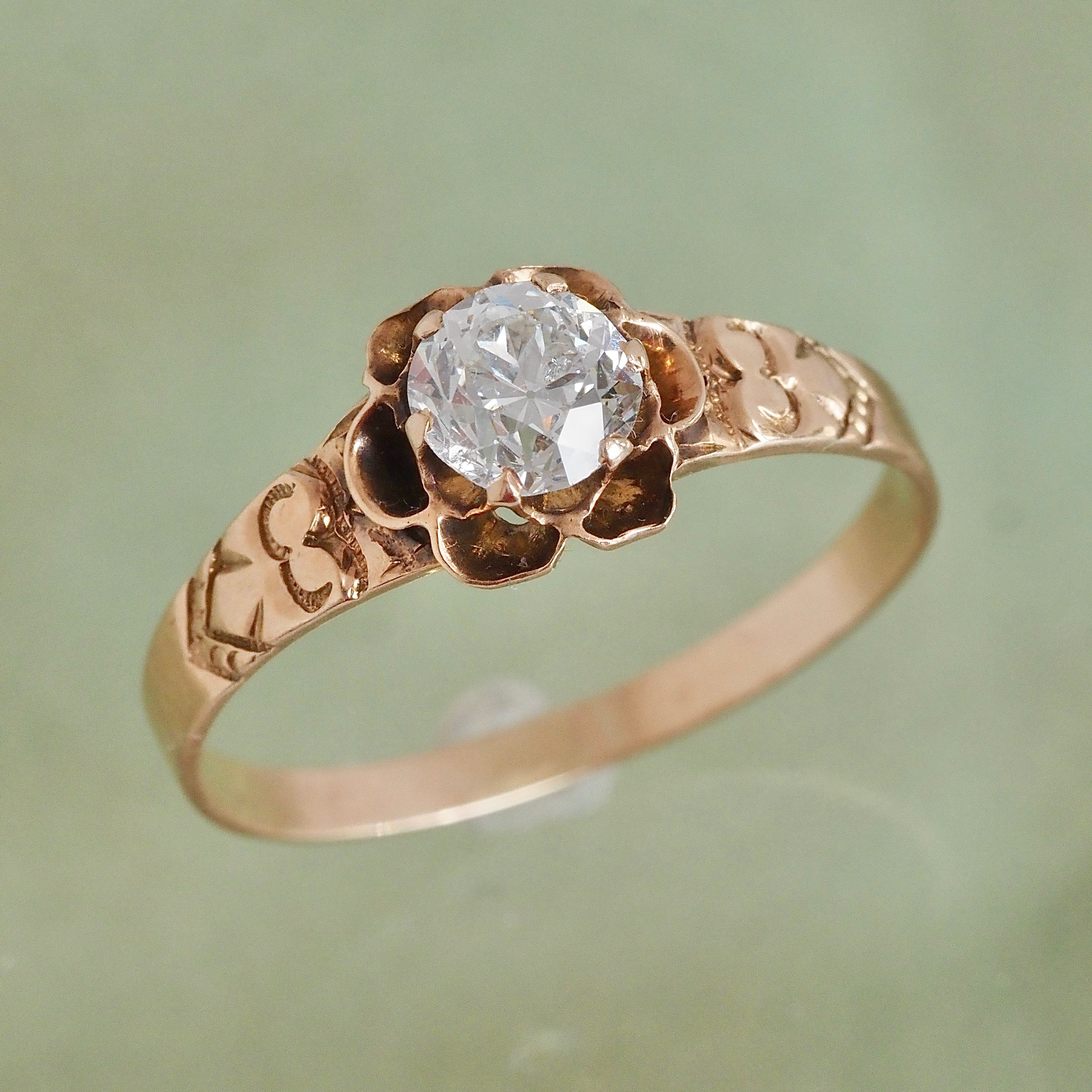 Antique Victorian Old European Cut Diamond 14k Gold Belcher Engagement Ring