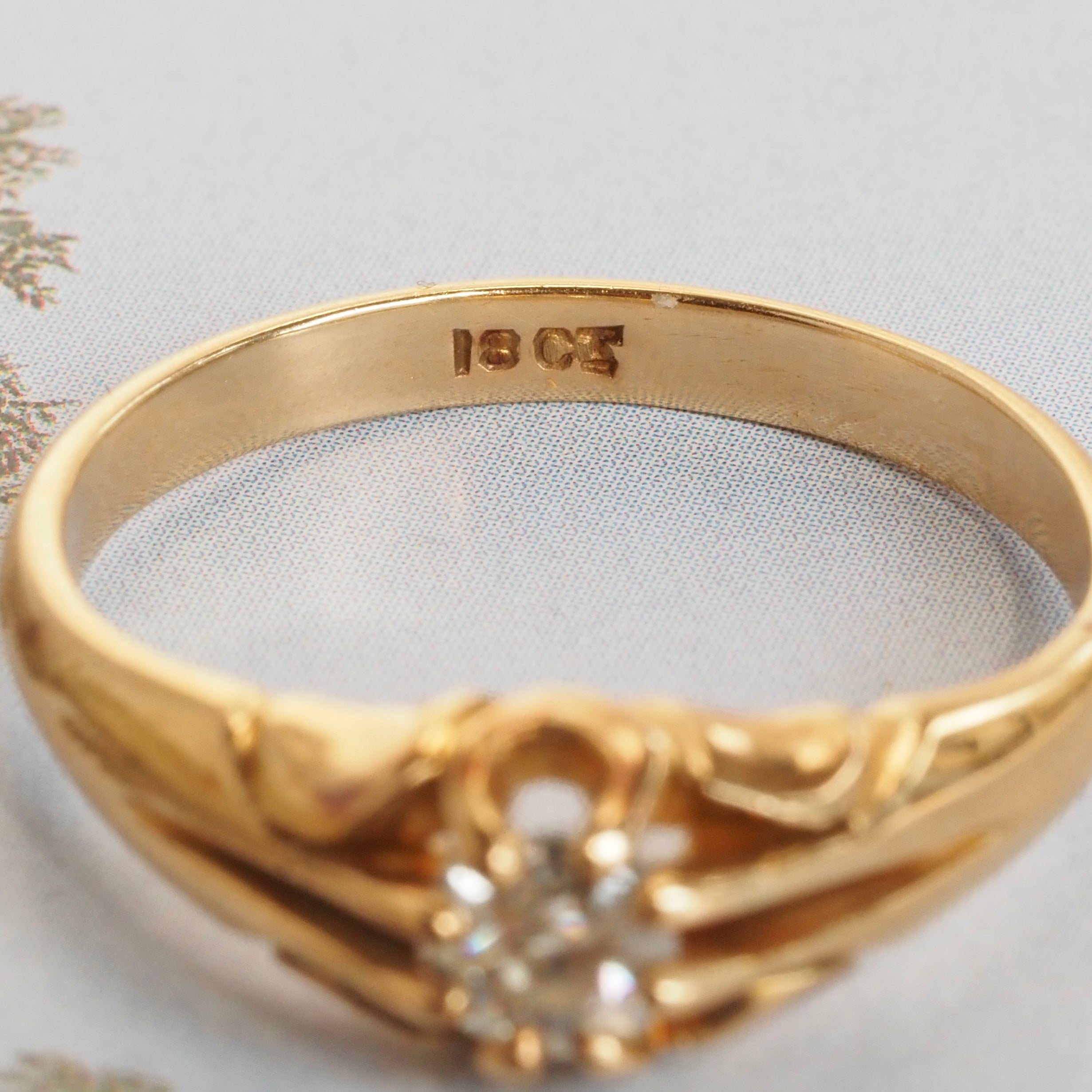 Antique Victorian English 18k Gold Old Mine Cut Diamond Belcher Engagement Ring