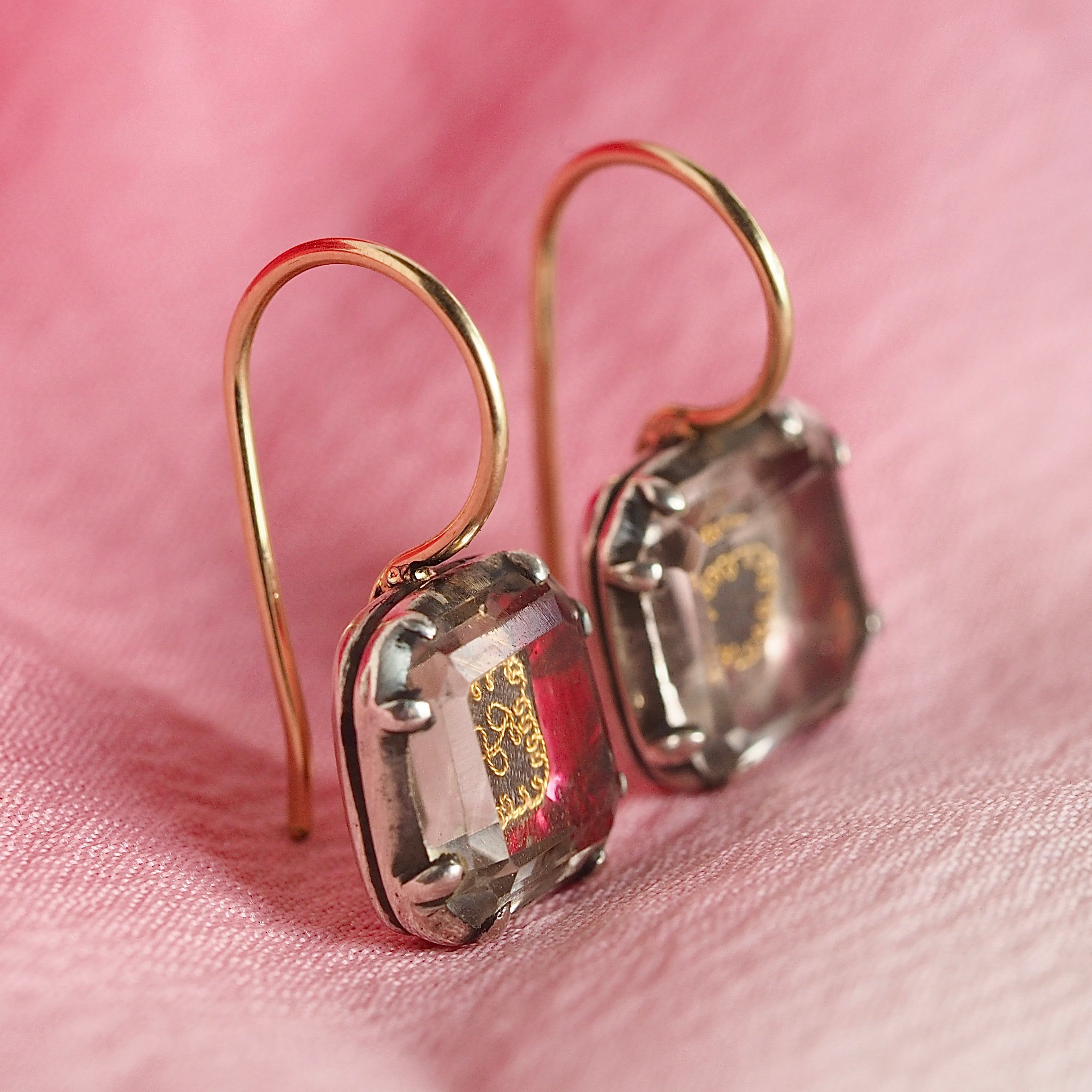 Antique Georgian Stuart Crystal Earrings with 14k Gold Wires