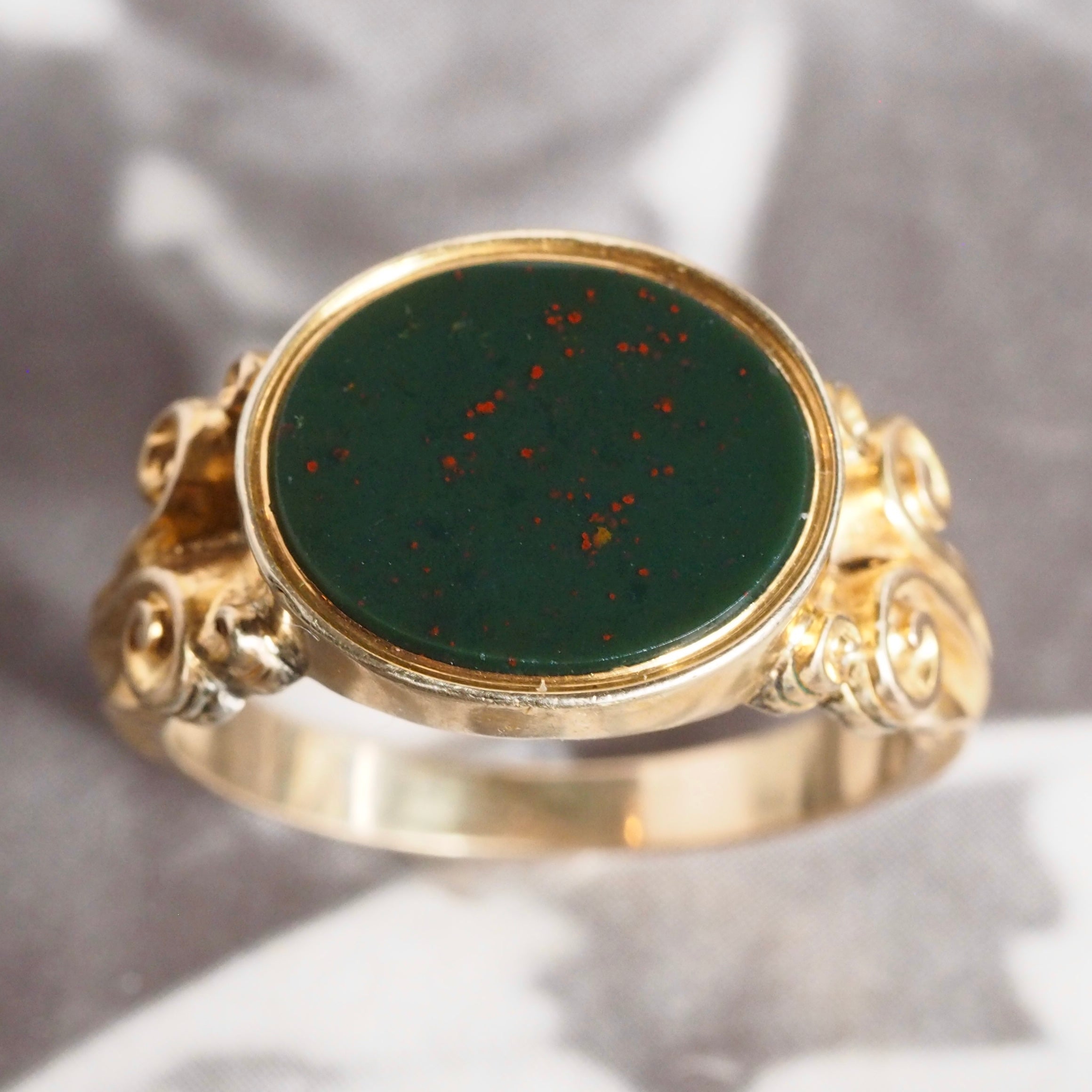 Antique Victorian 14k Gold Bloodstone Signet Ring