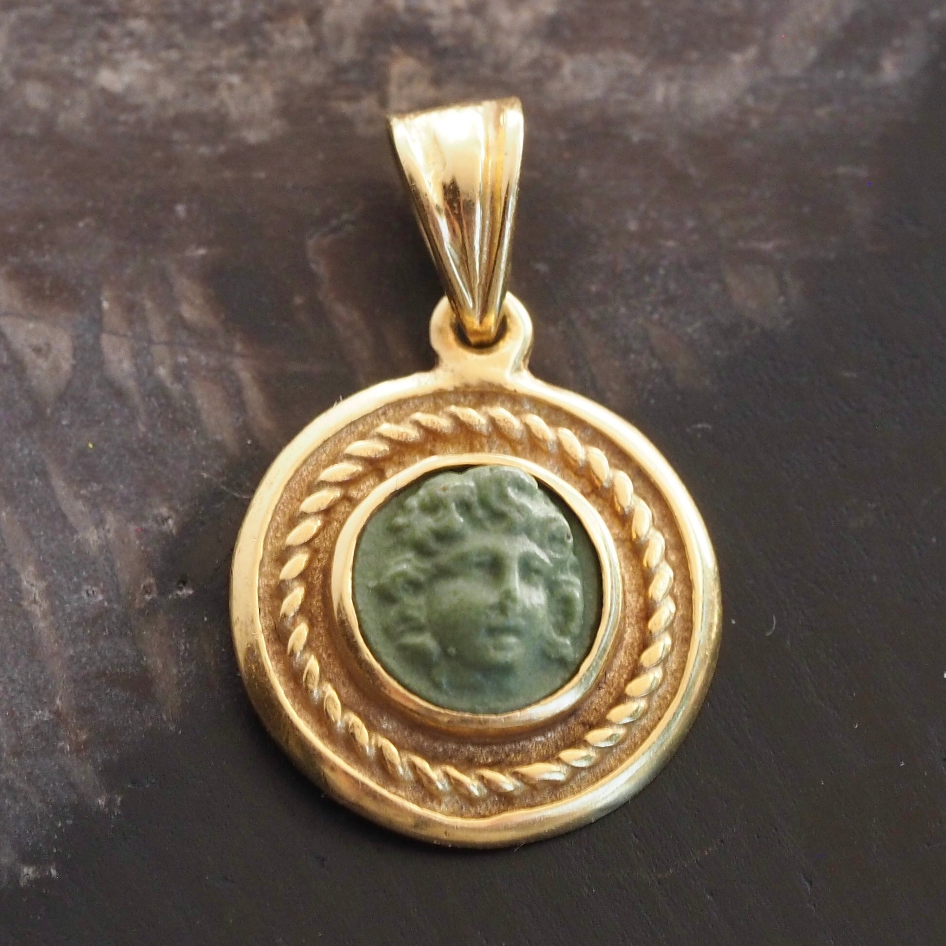 Vintage 18k Gold Ancient Style Lava Cameo Pendant